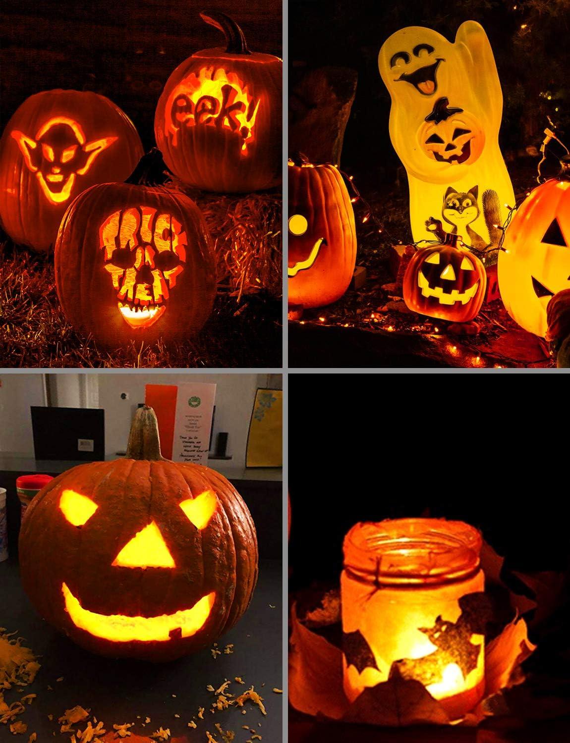 Deago 2 Pack Halloween LED Pumpkin Lights with Remote and Timers Battery Operated Orange Jack-O-Lantern Lights Flameless Candles for Halloween Decorations