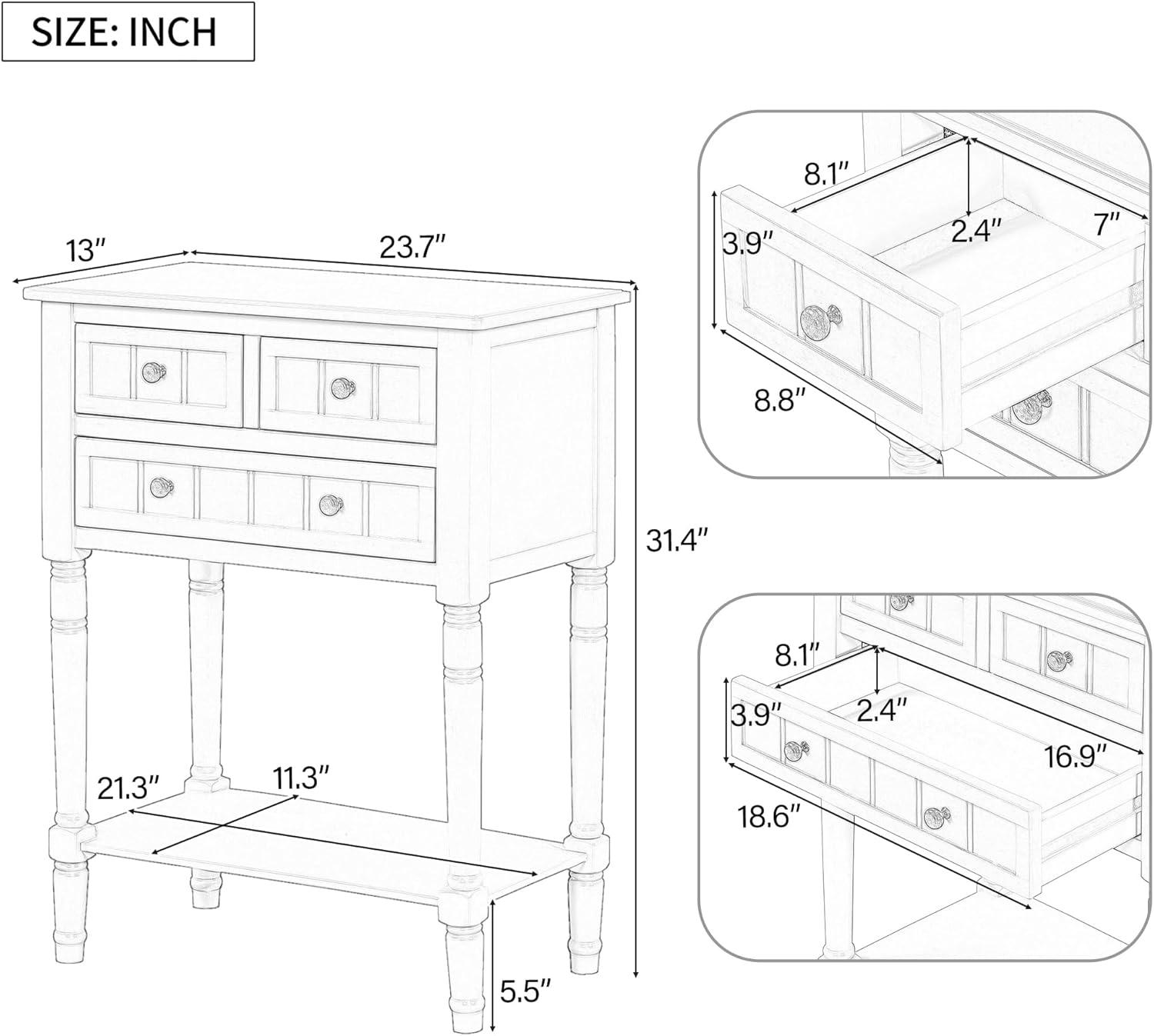 Churanty Narrow Console Table with Storage Drawers and Bottom Shelf for Entryway Living Room, Retro Console Table for Small Space, Light Blue