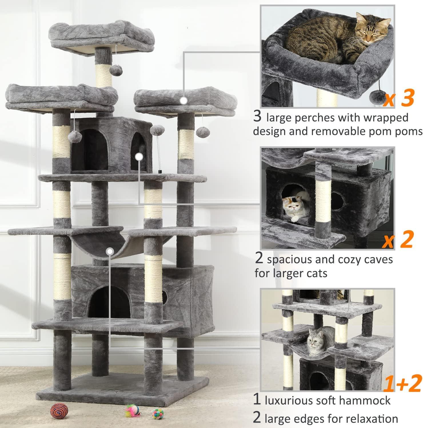 67" Light Gray Plush and Sisal Multi-Level Cat Tree