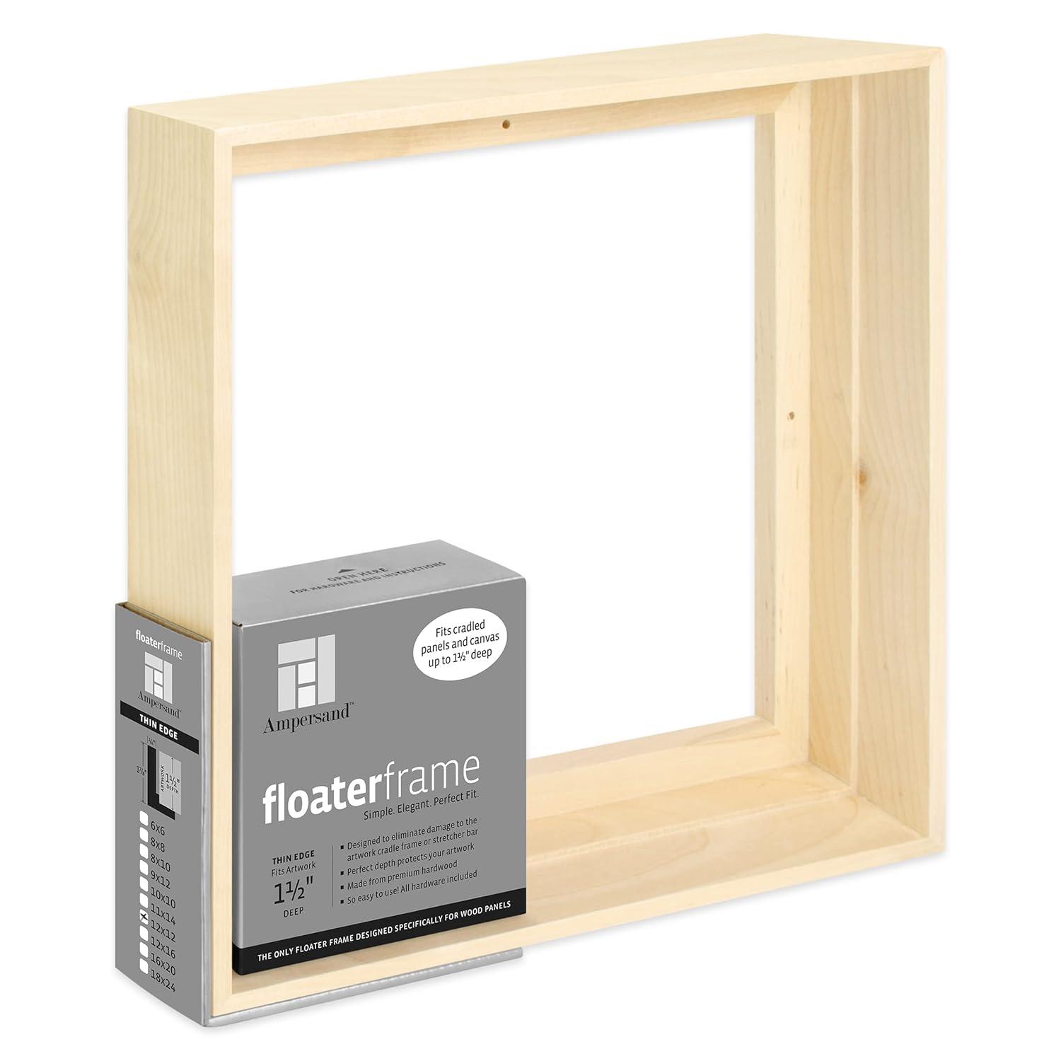 Ampersand Art Floaterframes Thin Edge (1/4" Face) 1-7/8" Frame Profile for 1-1/2" Deep Artwork 12" x 12" Maple