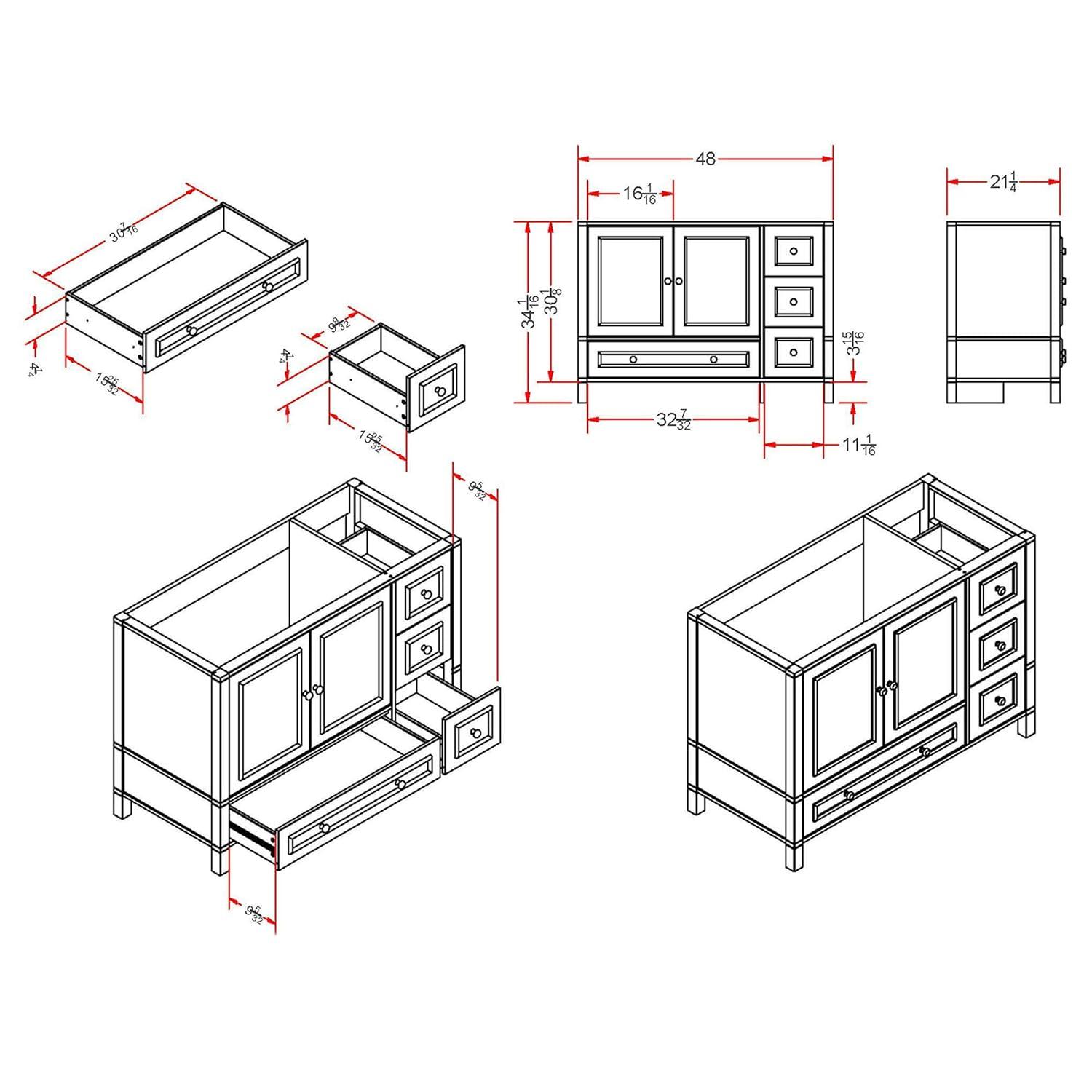 Alaterre Williamsburg 48 Inch Bathroom Vanity, Freestanding Cabinet Without Sink, Large Wood Vanity with Soft-Close Doors