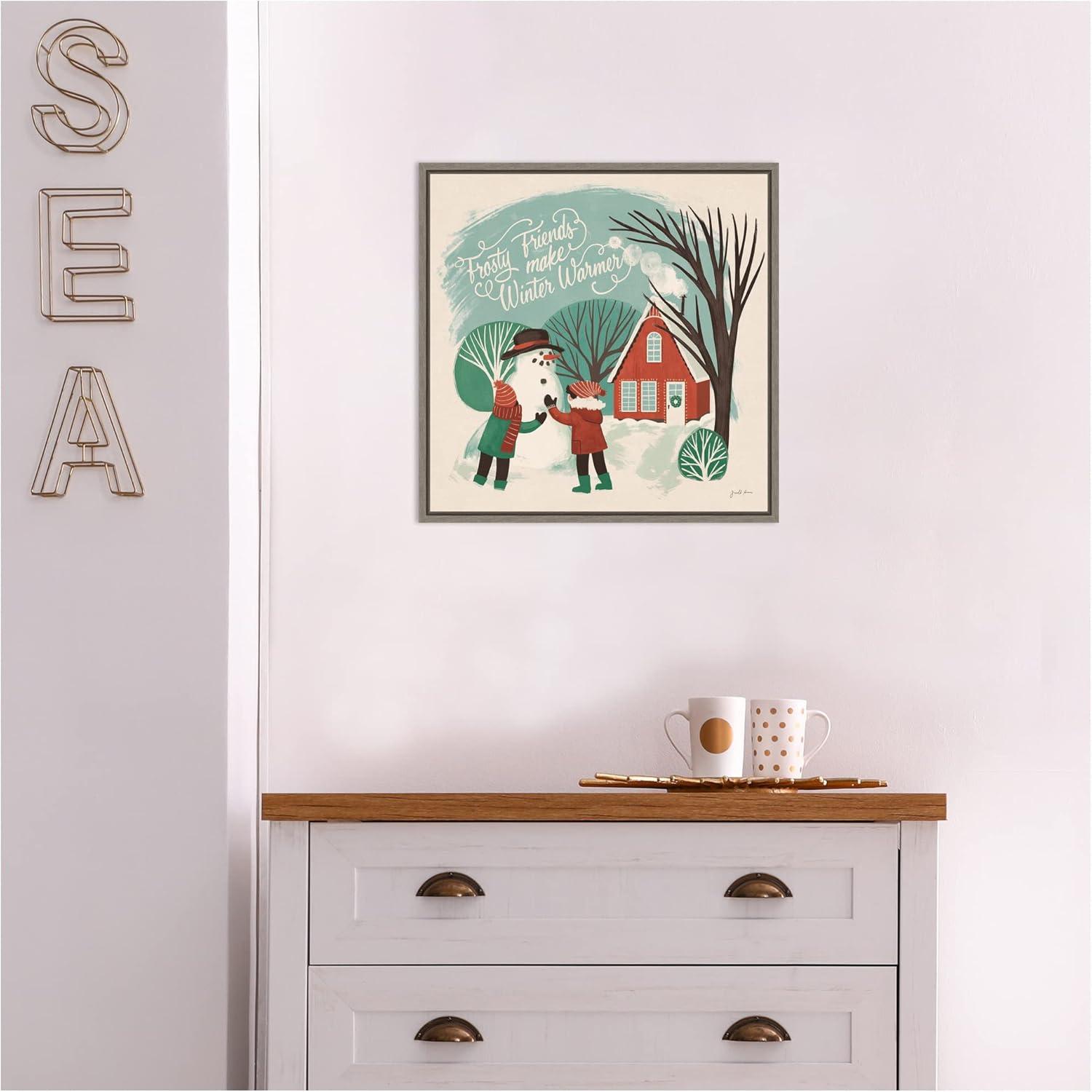 Amanti Art Winter Bliss III Snowman by Janelle Penner Canvas Wall Art Print Framed 16 x 16-in.