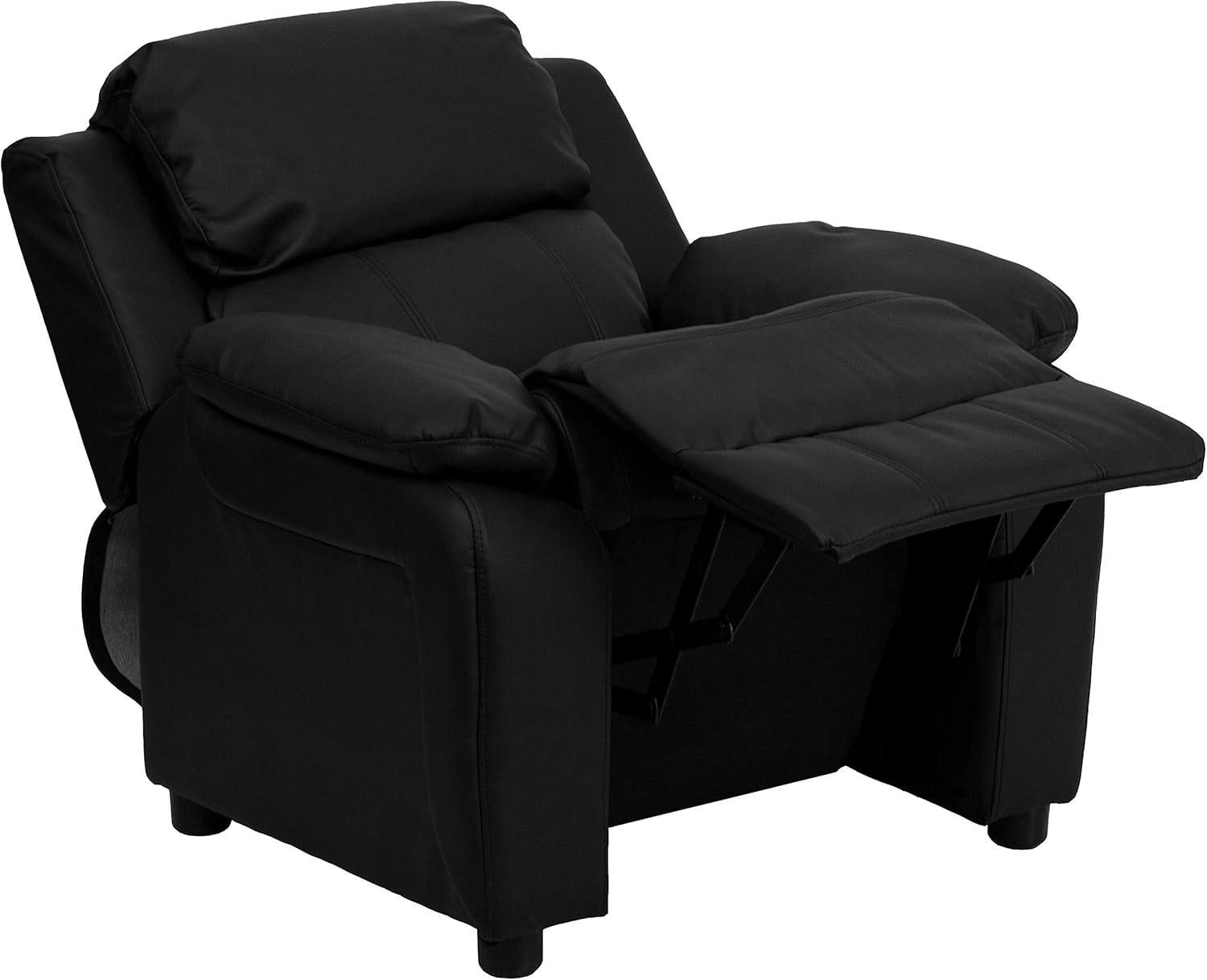 Flash Furniture Charlie Deluxe Padded Contemporary Black LeatherSoft Kids Recliner with Storage Arms