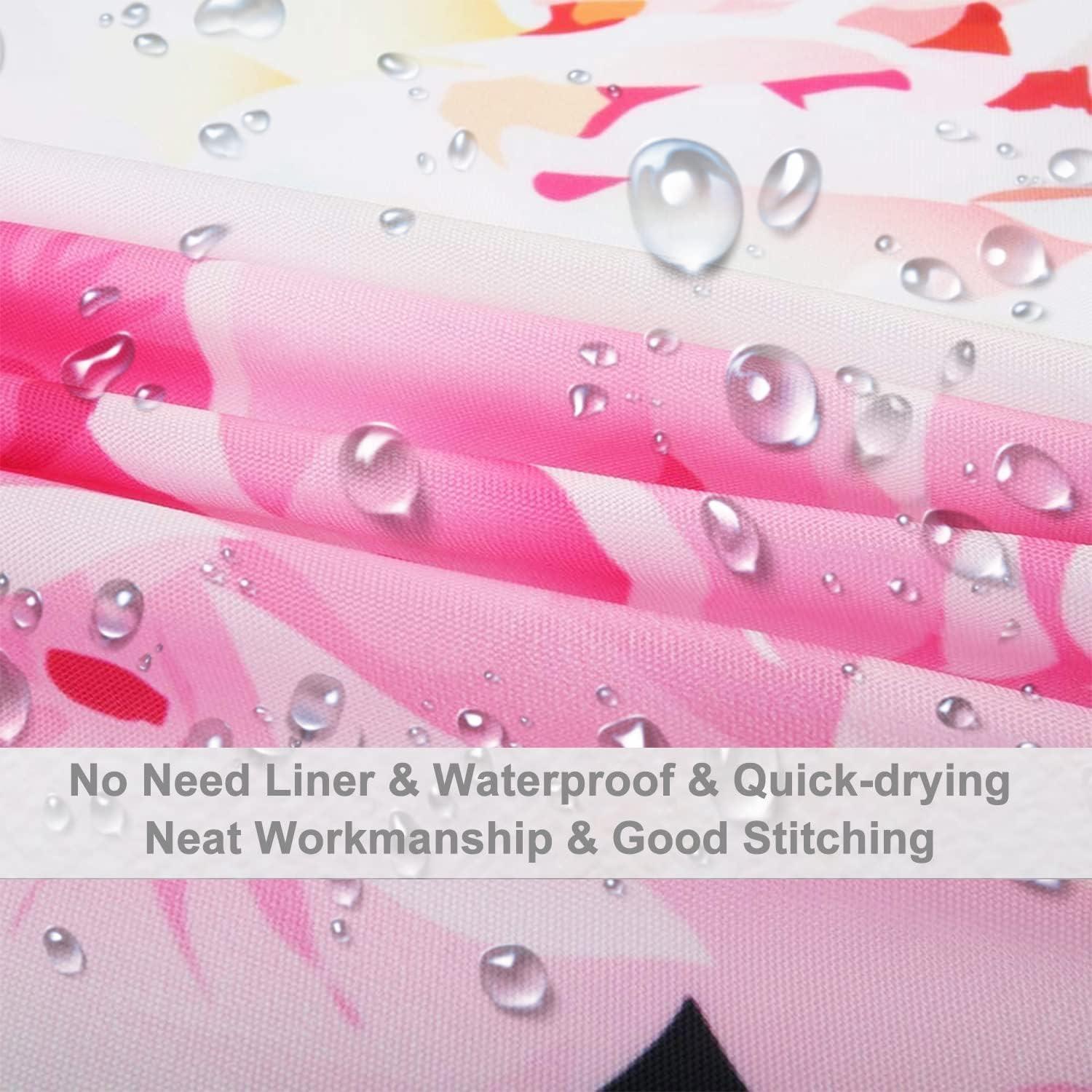 LIVILAN Striped Shower Curtain with Pink Roses, Pink Shower Curtain，Butterfly Shower Curtains Set with Hooks, Girly Shower Curtain for Bathroom 72x72 Inches