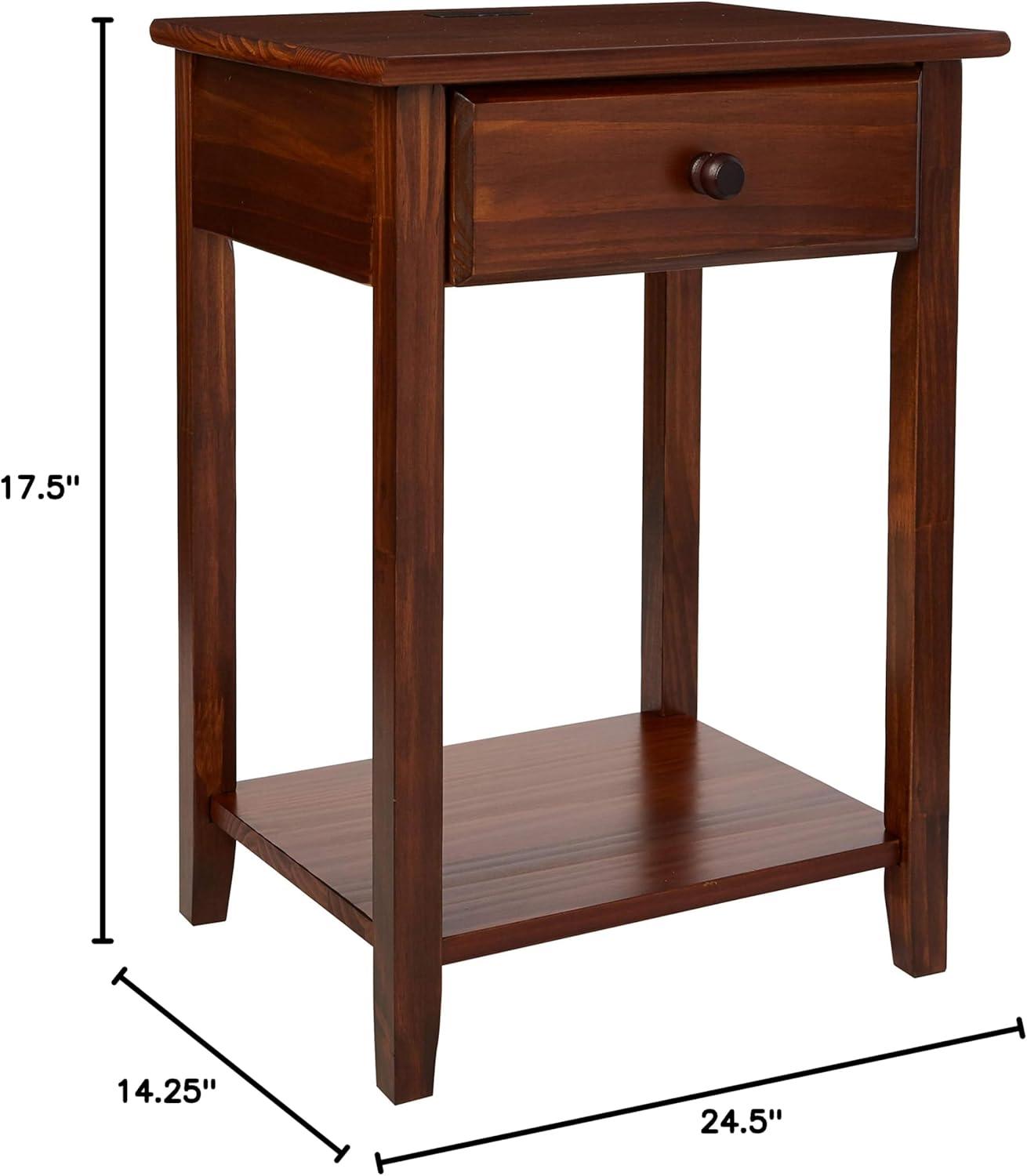 Casual Home Solid Wood Night Owl Bedside Nightstand with USB Ports, Warm Brown