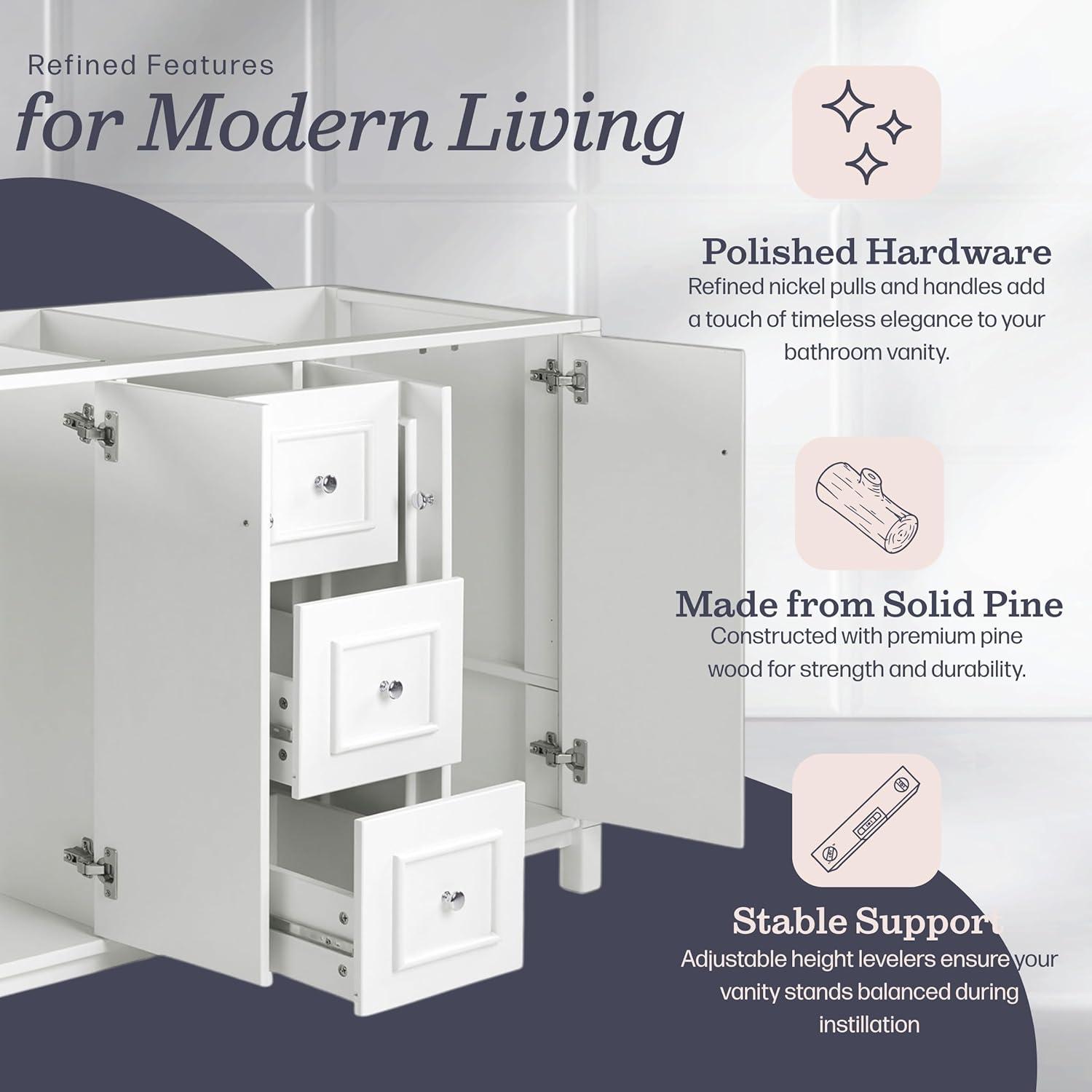 Alaterre Furniture Williamsburg 60"W White Wood Vanity Cabinet Only