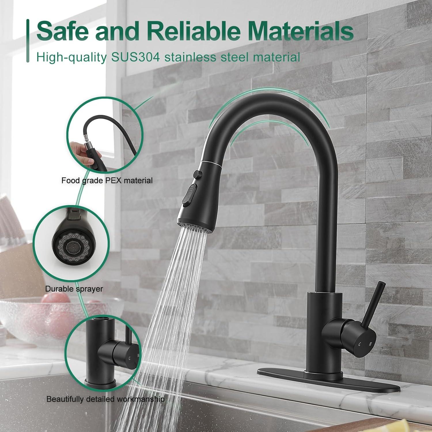 GAGALIFE Single Handle Pull Down Sprayer Kitchen Faucet High Arc Stainless Steel Faucet with 3-Function Sprayer JJL-CL-PT-SDP-C