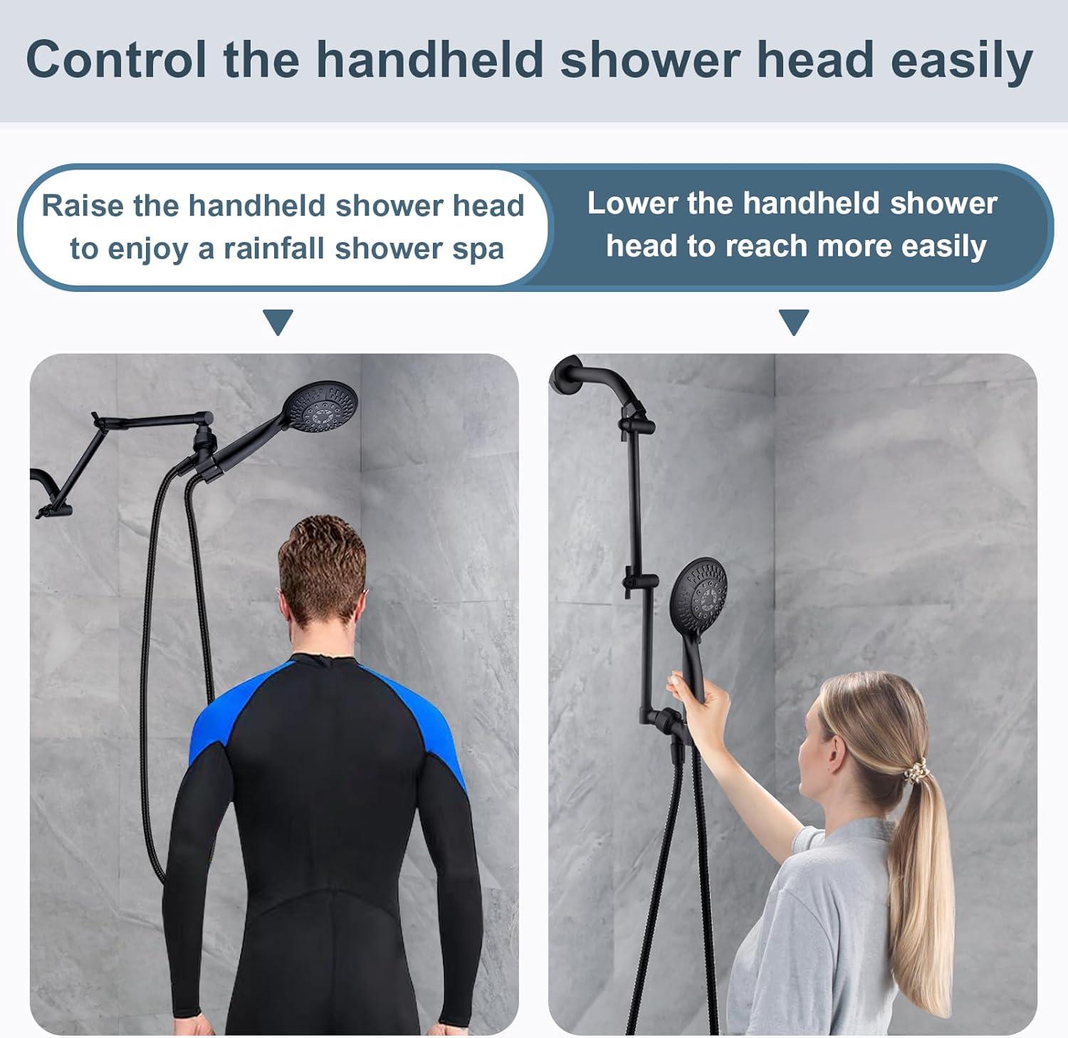 Bright Showers Brass Shower Arm Extender for Rain and Handheld Shower Head, 14 inch Universal Shower Head Extension Arm, Adjustable Height & Angle, Oil-Rubbed Bronze
