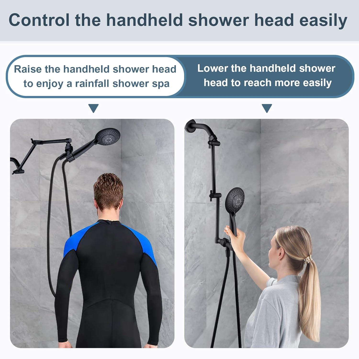 Bright Showers Brass Shower Arm Extender for Rain and Handheld Shower Head, 14 inch Universal Shower Head Extension Arm, Adjustable Height & Angle, Oil-Rubbed Bronze