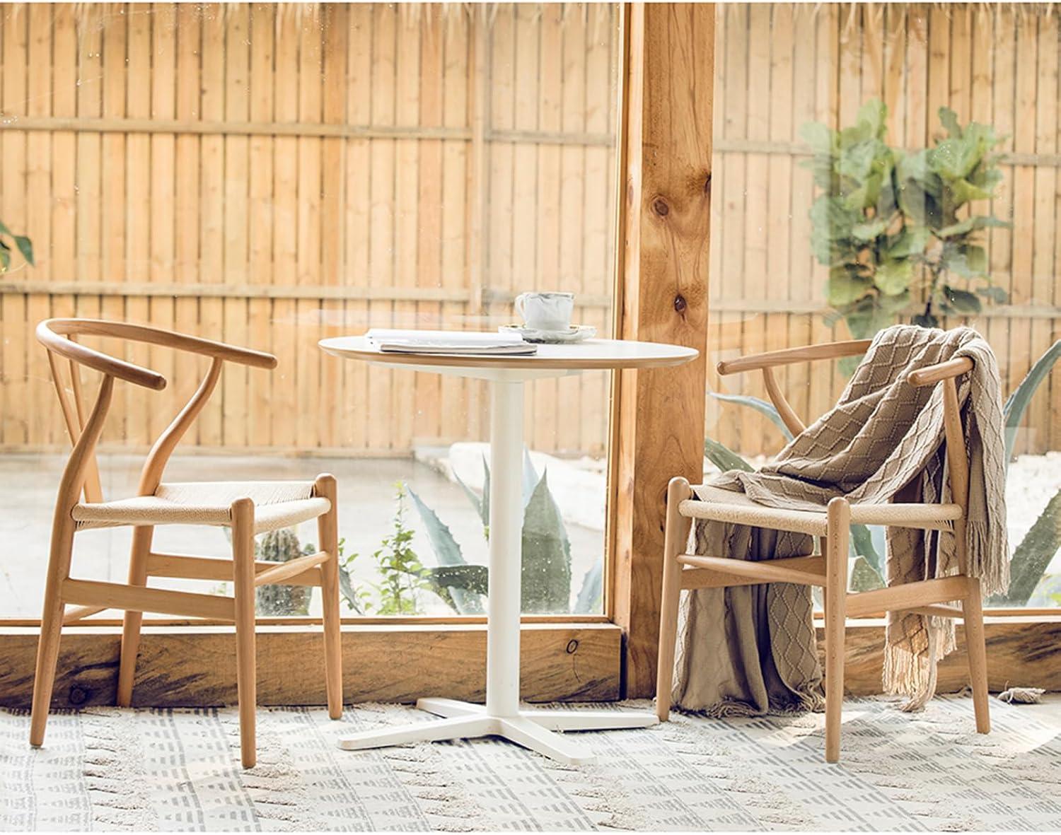 2xhome Set of 2 Wishbone Solid Wooden Dining Chairs with Woven Papercord Seats, Modern Farmhouse Y Back Elbow Side Chairs, Natural