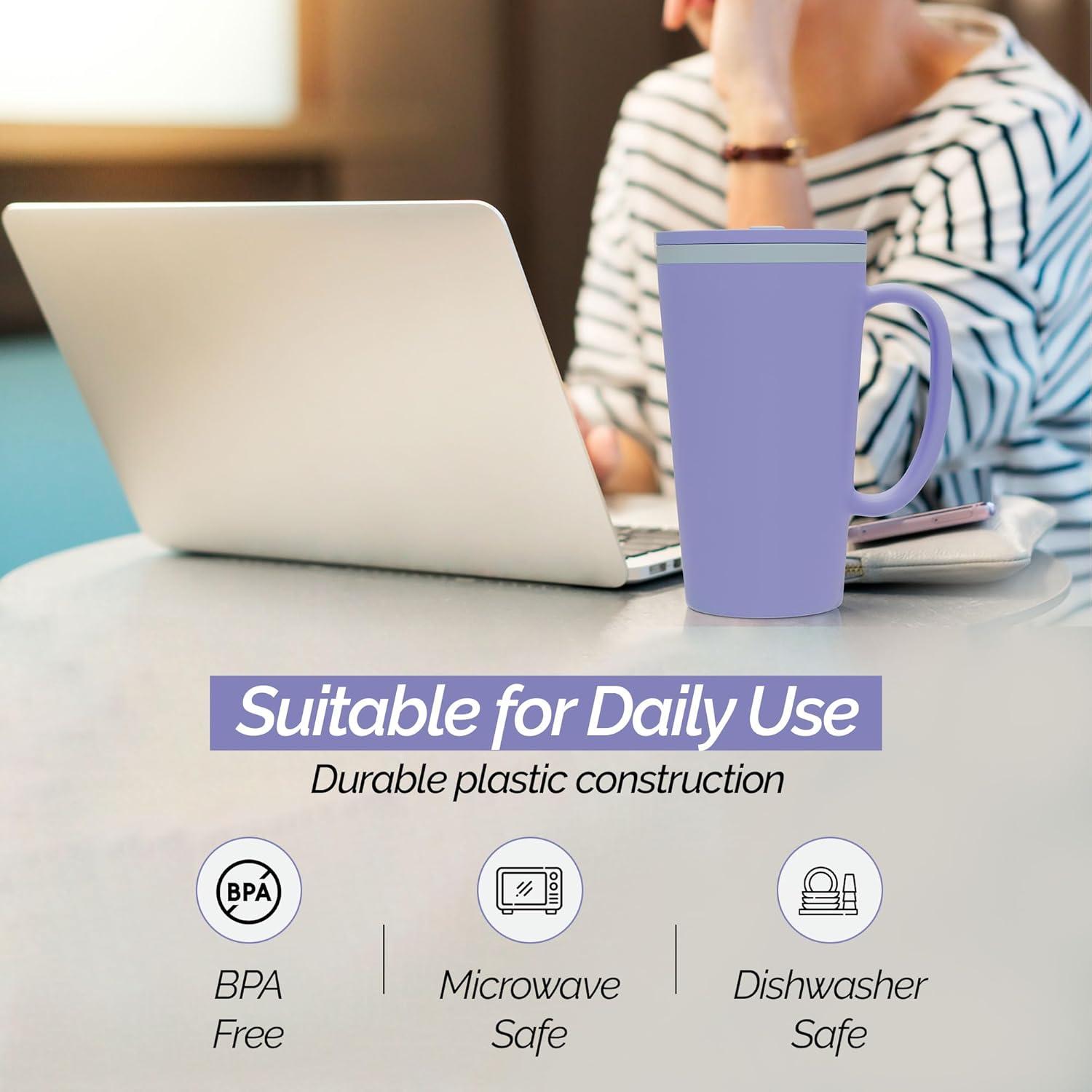 Copco Cone 16oz Insulated Travel Mug with Handle, Double Wall, Slide-Closure Lid, Microwave & Dishwasher Safe, Portable Coffee Cup (Light Purple)