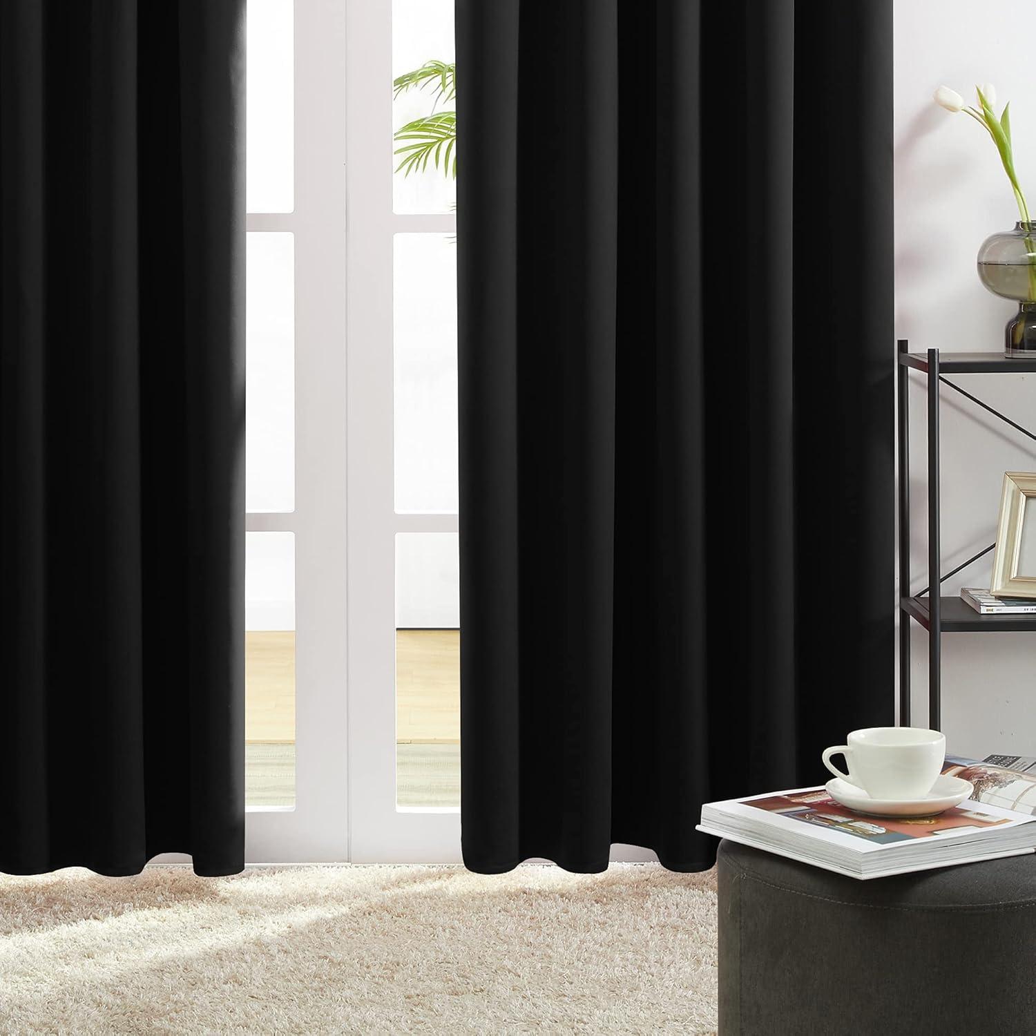 Deconovo Rod Pocket Blackout Curtains for Living Room, 2 Panels, Thermal Insulated, 38" x 63", Black