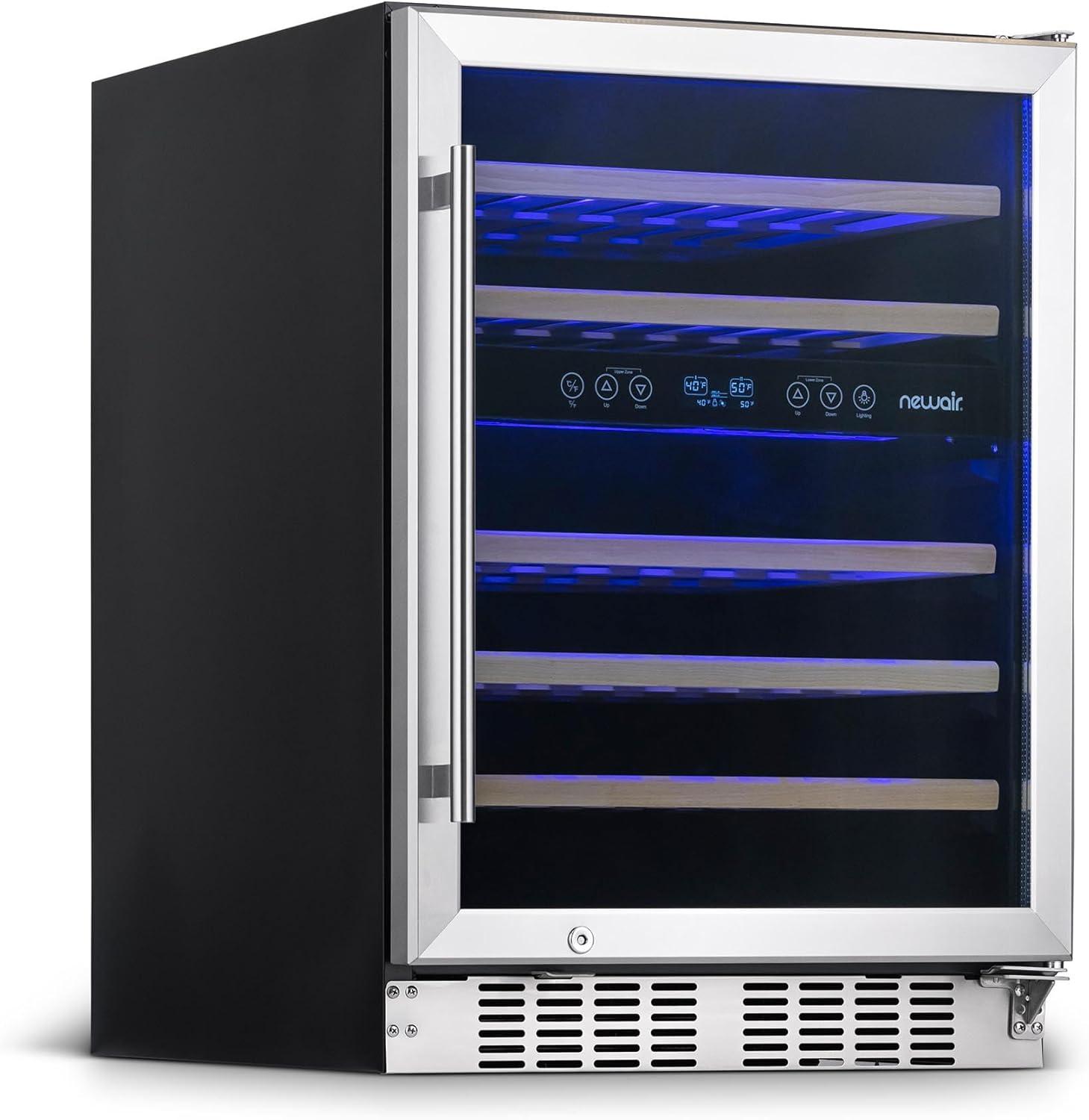 Newair 46 Bottle Dual Zone Built-in Wine Refrigerator with Beechwood Shelves and Recessed Kickplate