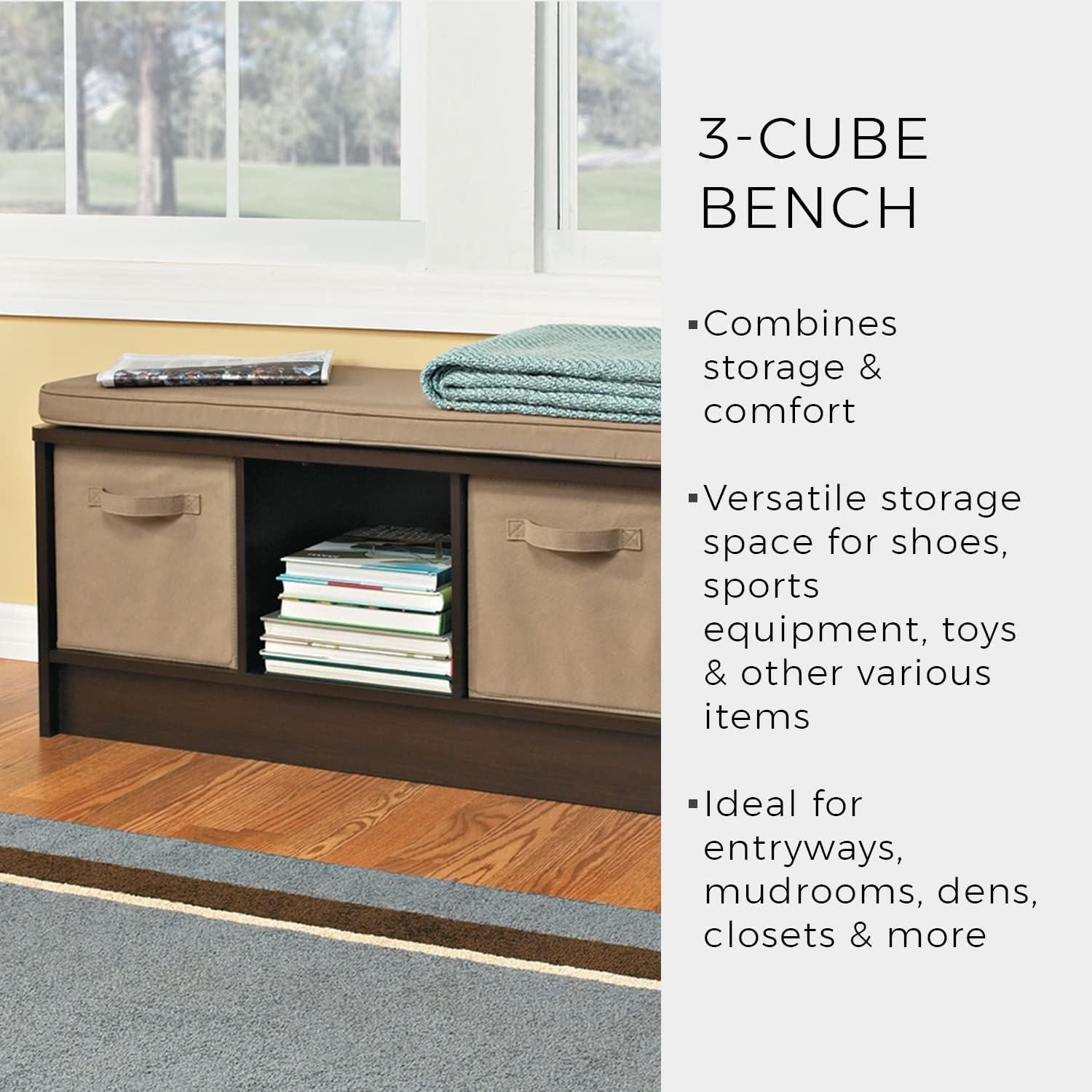 Modern White Cubeicals 3-Cube Storage Bench with Cushion