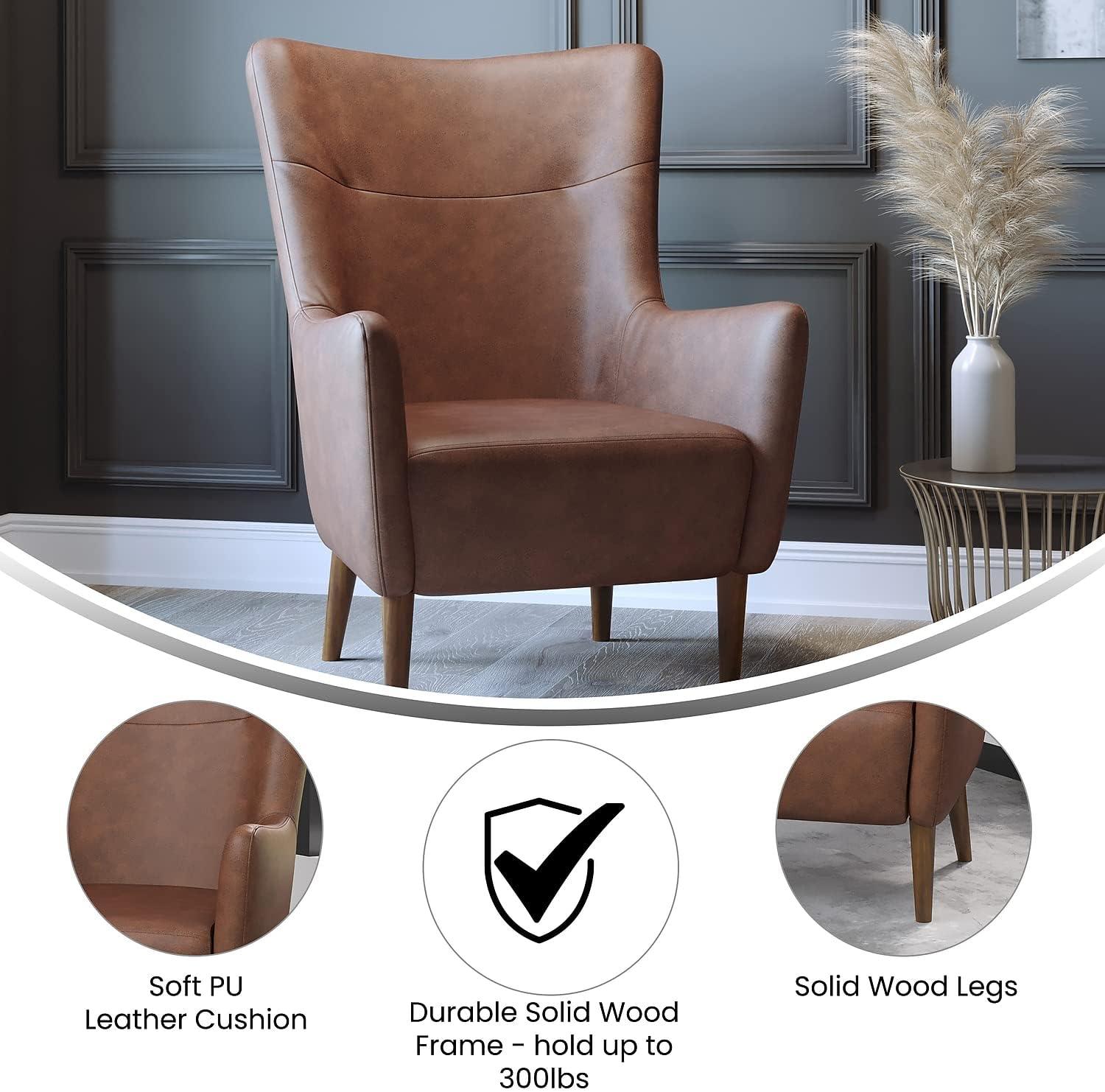 Sophisticated Dark Brown Faux Leather Wingback Accent Chair