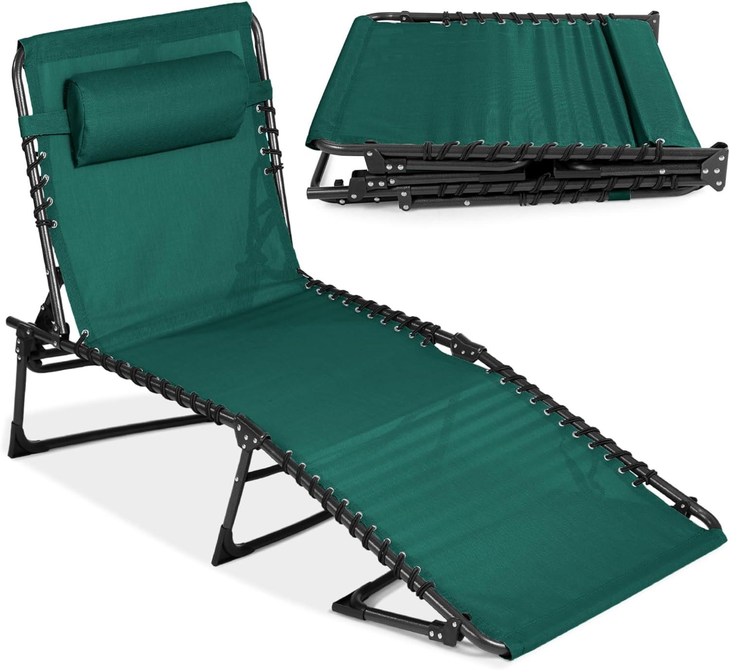 Best Choice Products Patio Chaise Lounge Chair, Outdoor Portable Adjustable Pool Recliner w/ Pillow - Forest Green