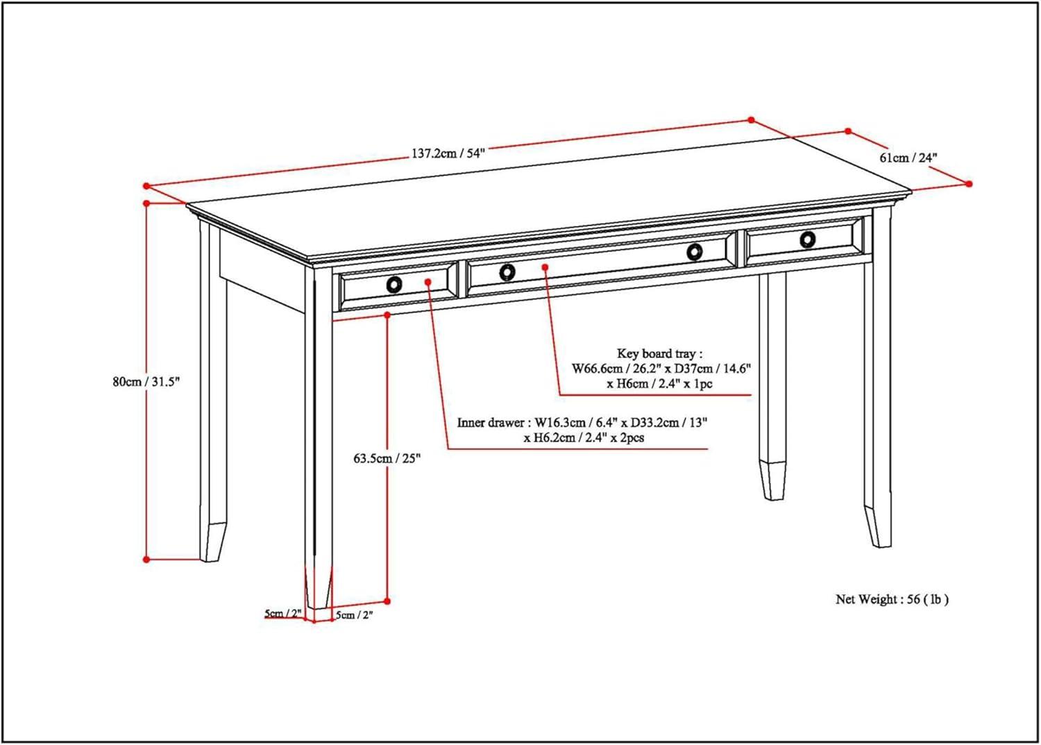 Simpli Home Amherst Solid Wood Desk in Hickory Brown