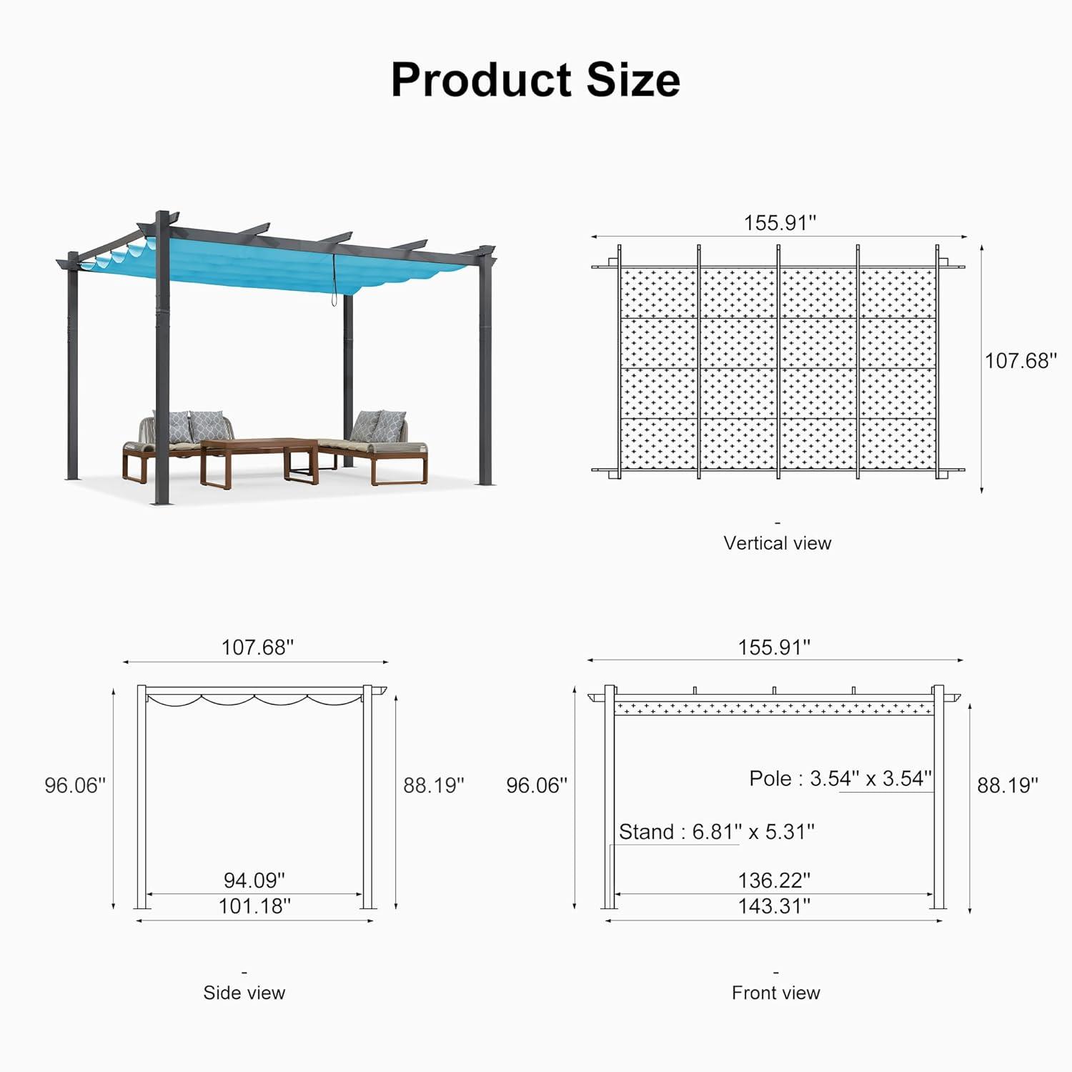 Purple Leaf 13 Ft. W X 9.5 Ft. D Aluminum Pergola with Canopy