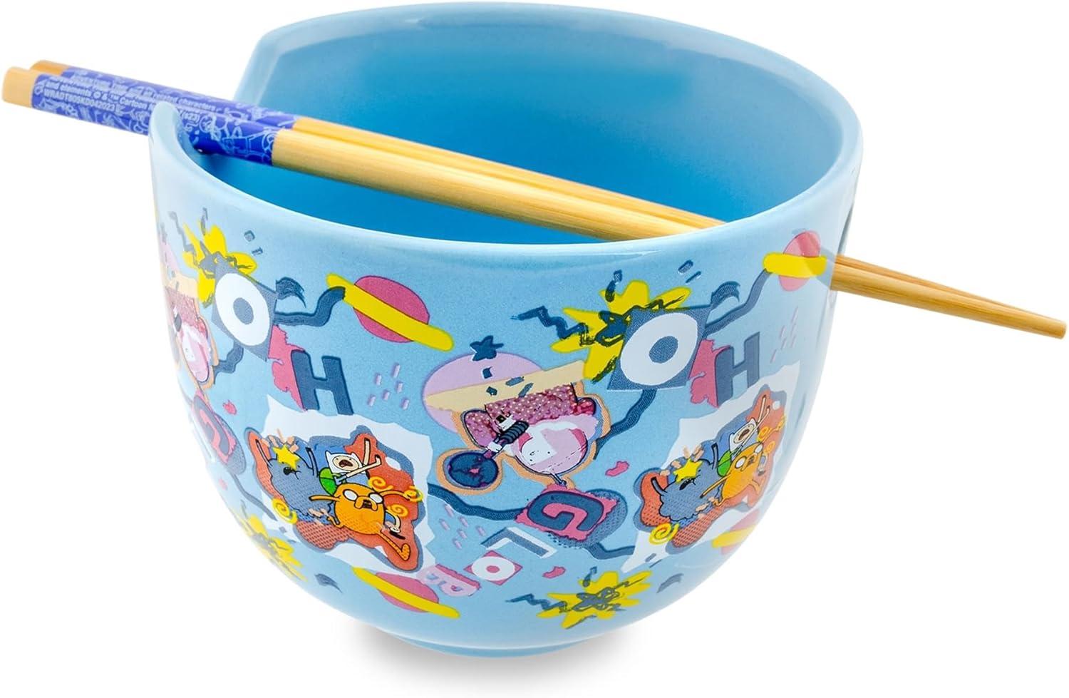 Silver Buffalo Adventure Time Toss Print 20-Ounce Ramen Bowl and Chopstick Set