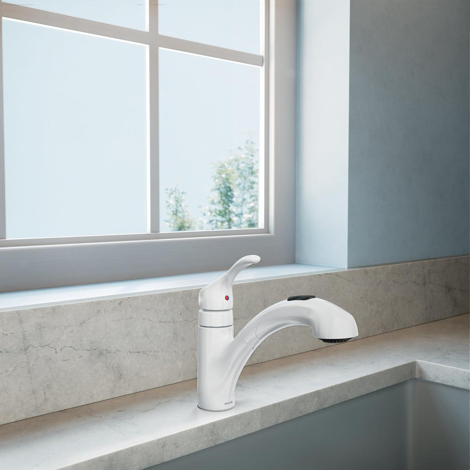 MOEN Renzo Spot Resist Stainless 9 in. H Pull Out Sprayer Kitchen Faucet with 360° Spout Swivel and PowerClean
