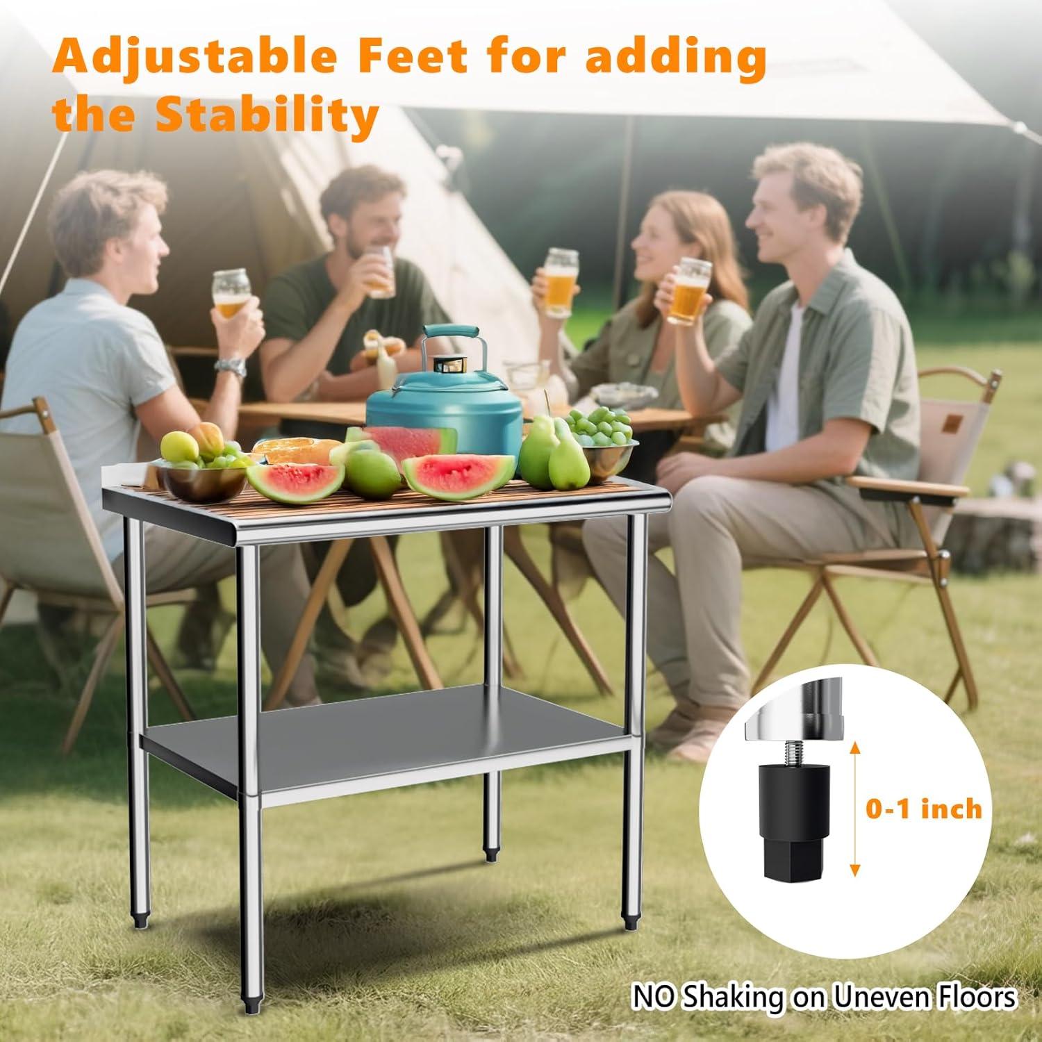 ROVSUN 36'' x 24'' Stainless Steel Table for Prep & Work, Metal Table with Undershelf for Kitchen Restaurant, Home