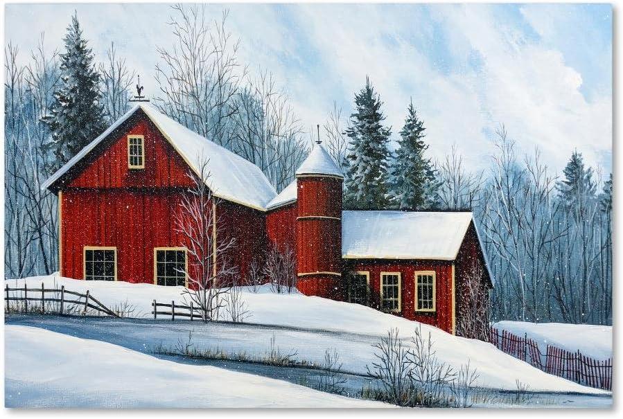 Debbi Wetzel Red Barn Winter Landscape Canvas Art