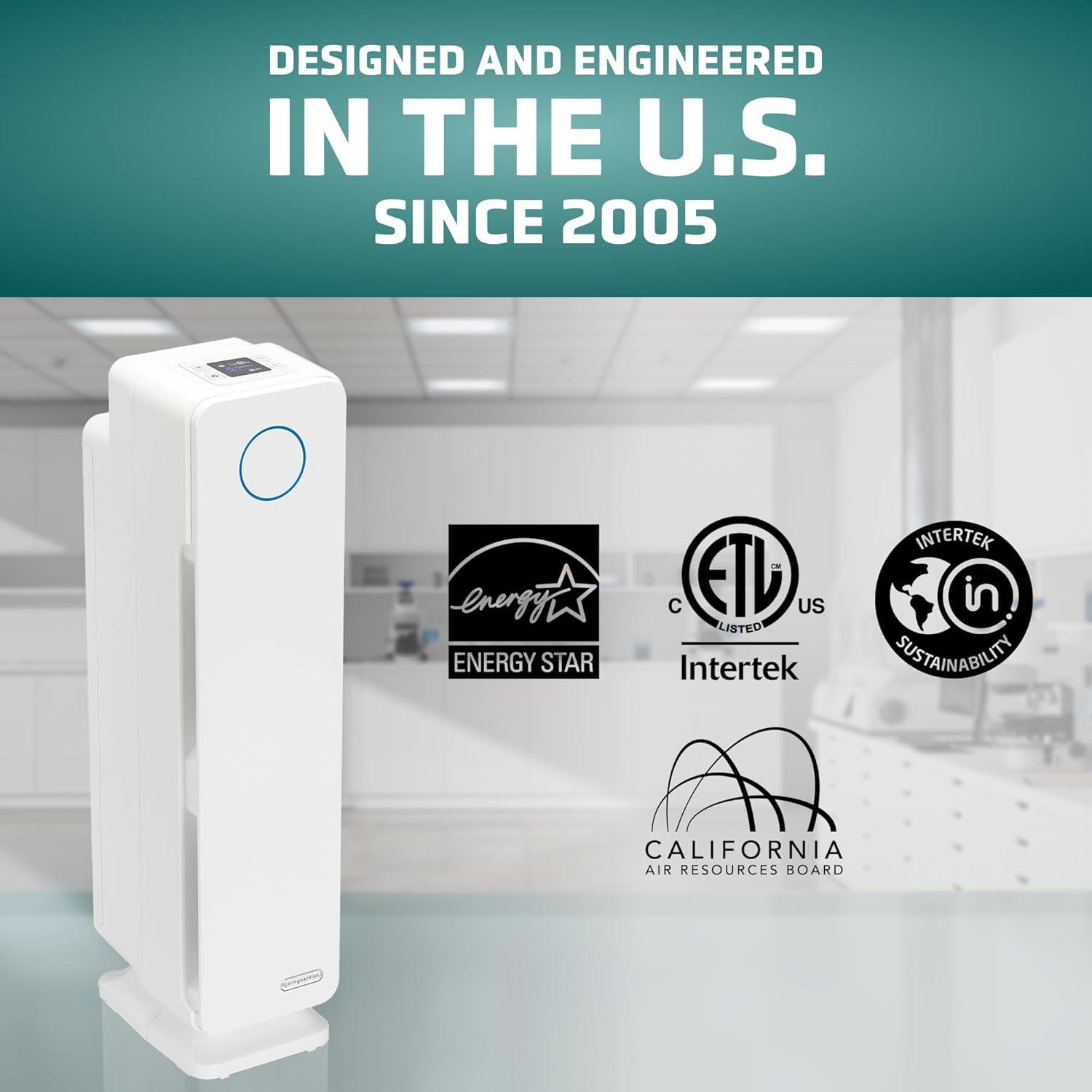 GermGuardian 5-In-1 HEPA Air Purifier for Home, Pet Air Purifier with HEPA Air Filter & UV-C Light, AC4300BPTCA, 743 Sq. Ft., 22'' Tower, Black