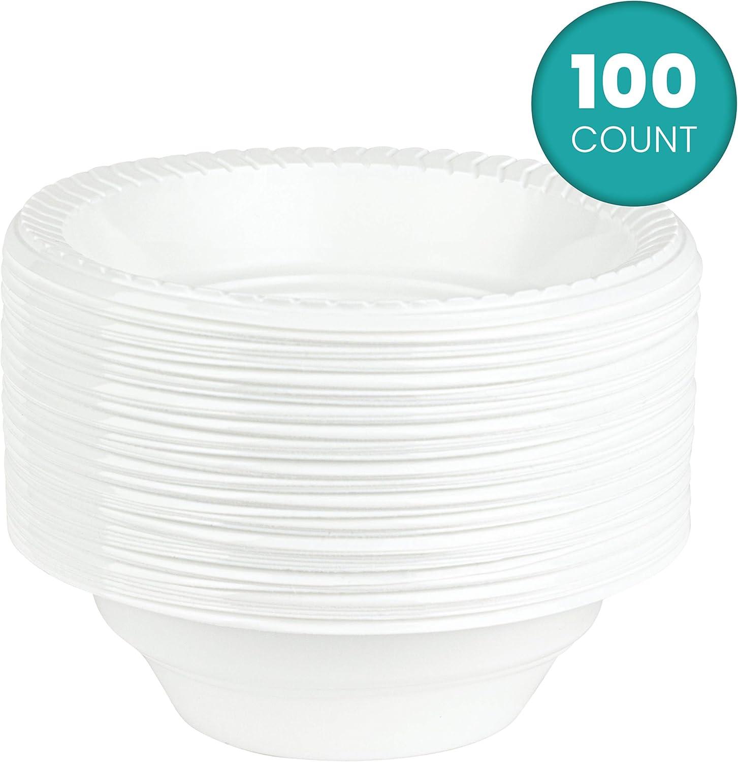 PLASTICPRO 12 Oz White Plastic Bowls Round Disposable Microwavable Bowls, 100-Pack