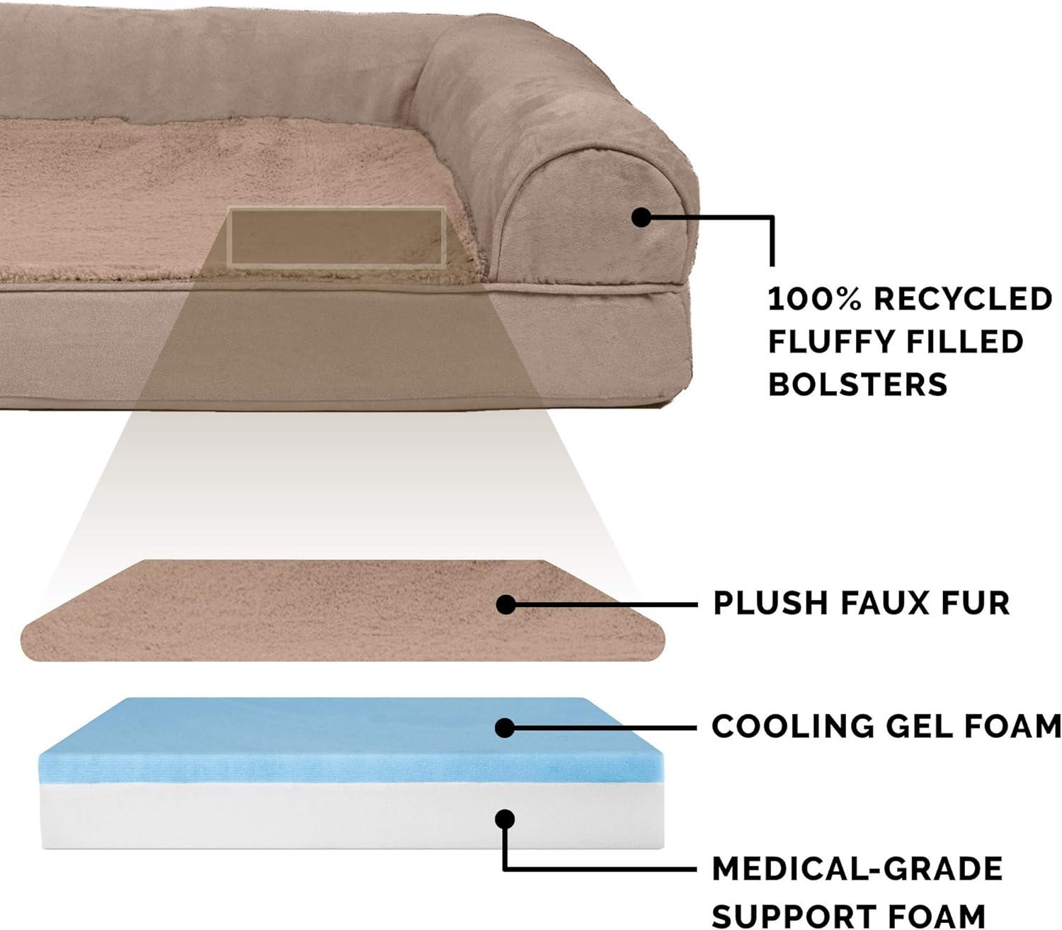 FurHaven Plush & Suede Cooling Gel Sofa Dog Bed - Medium, Almondine