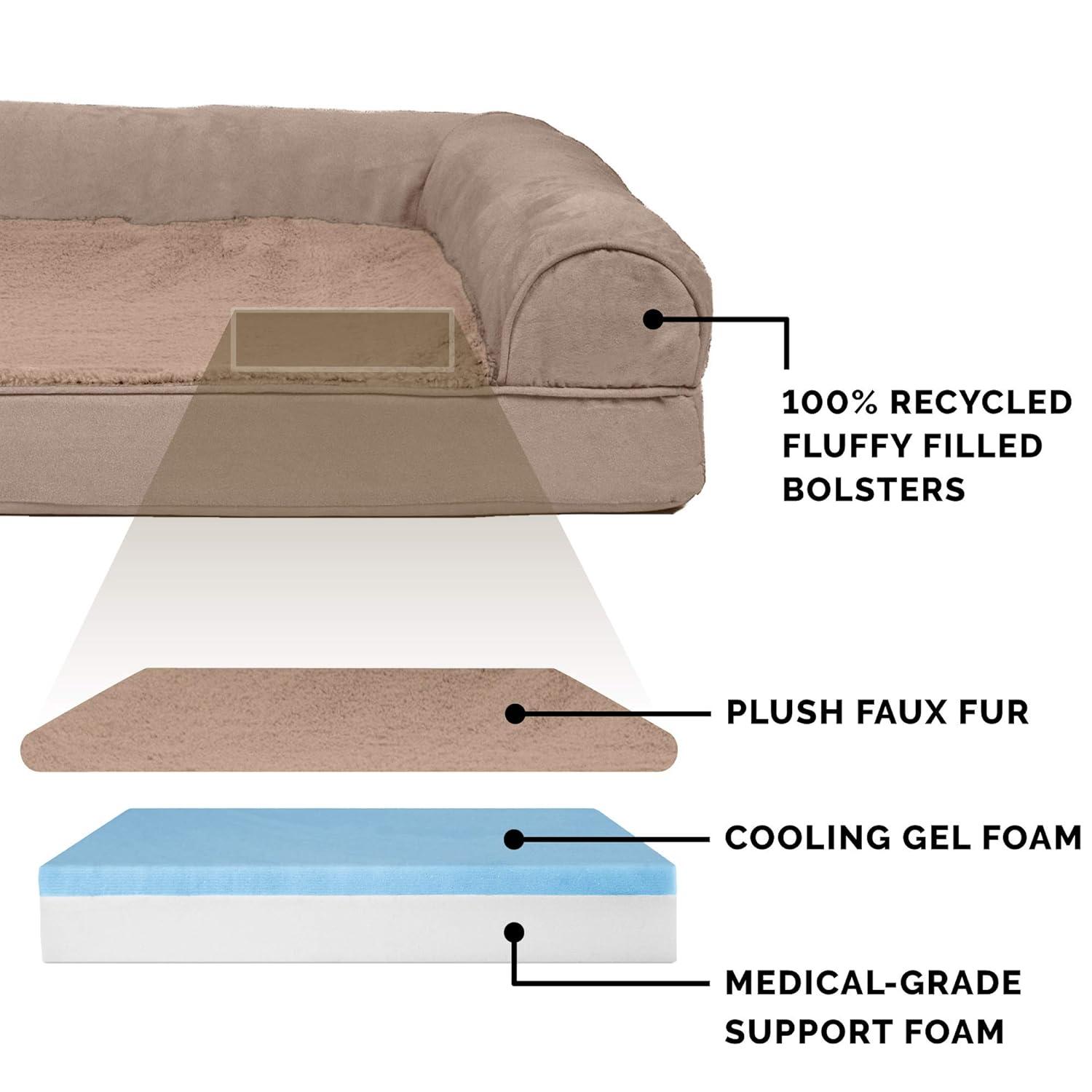 FurHaven Plush & Suede Cooling Gel Sofa Dog Bed - Medium, Almondine