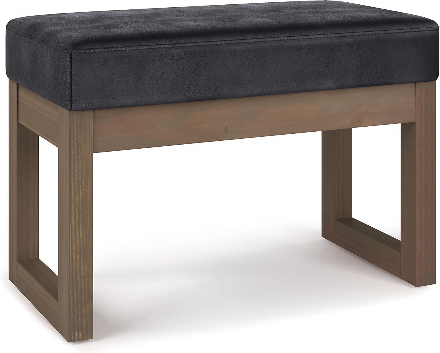 Simpli Home Milltown Solid Wood Footstool Small Ottoman Bench In Distressed Black