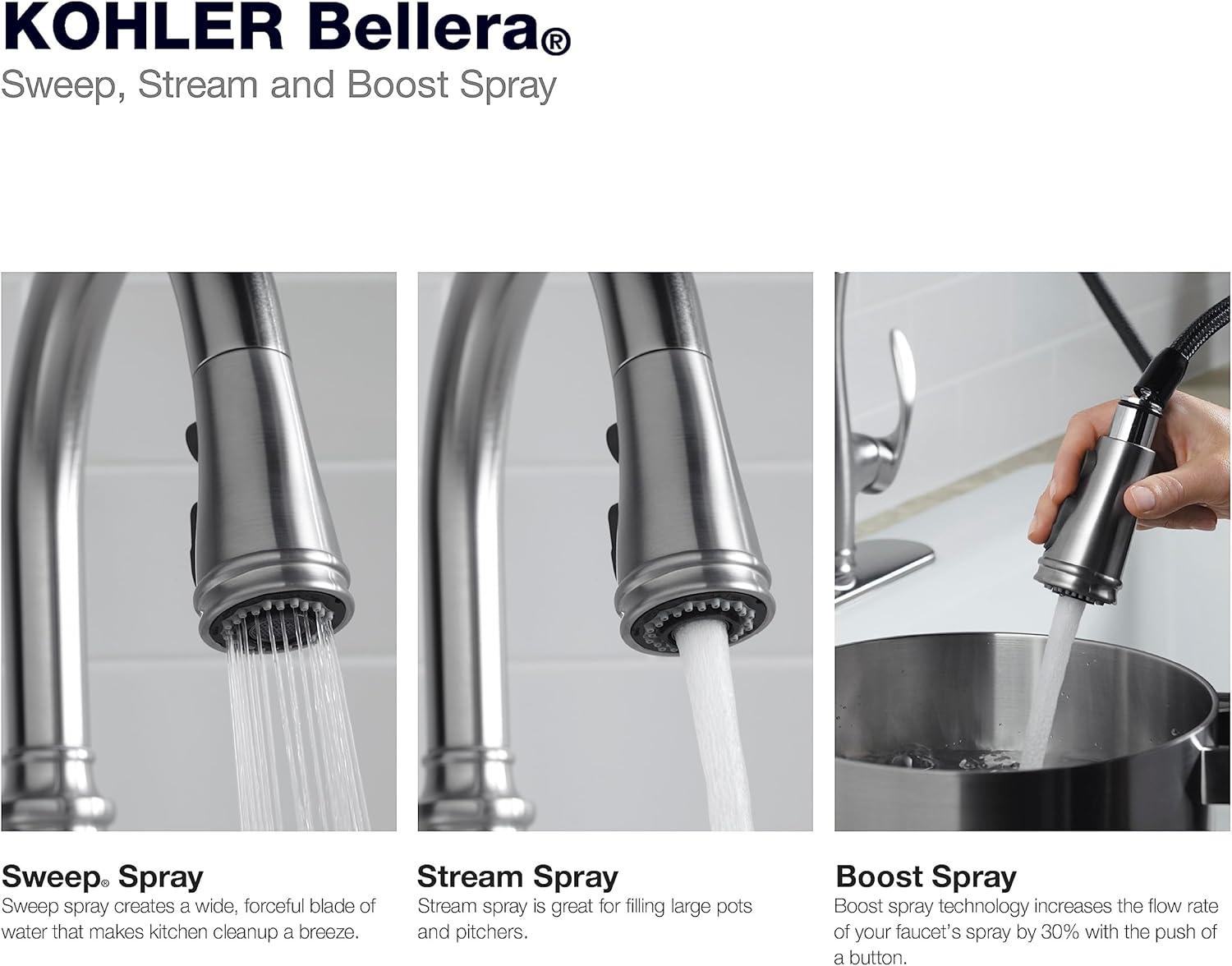 Kohler Bellera Touchless Pull Down Kitchen Faucet, Single-Handle Kitchen Sink Faucet with Three-Function Pull Down Sprayer