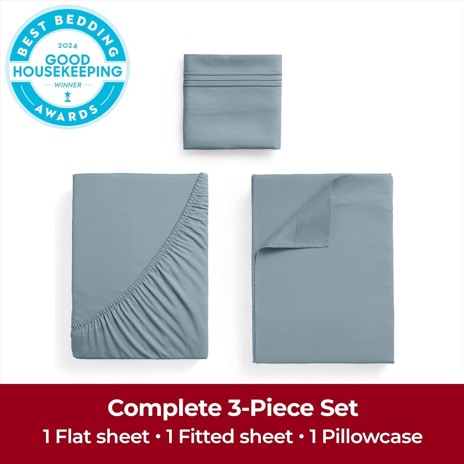 Mellanni Brushed Microfiber Sheet Set, Twin, Spa Blue, 3 Piece