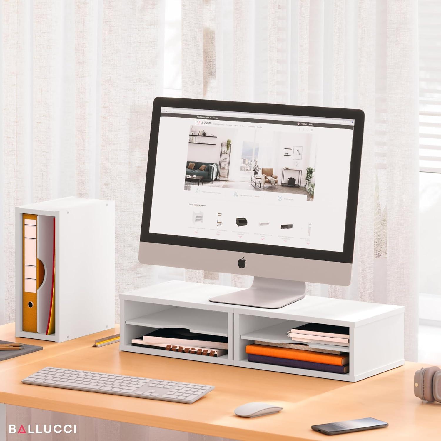 Ballucci Logan Stackable 2-Tier Paper Organizer and Monitor Stand