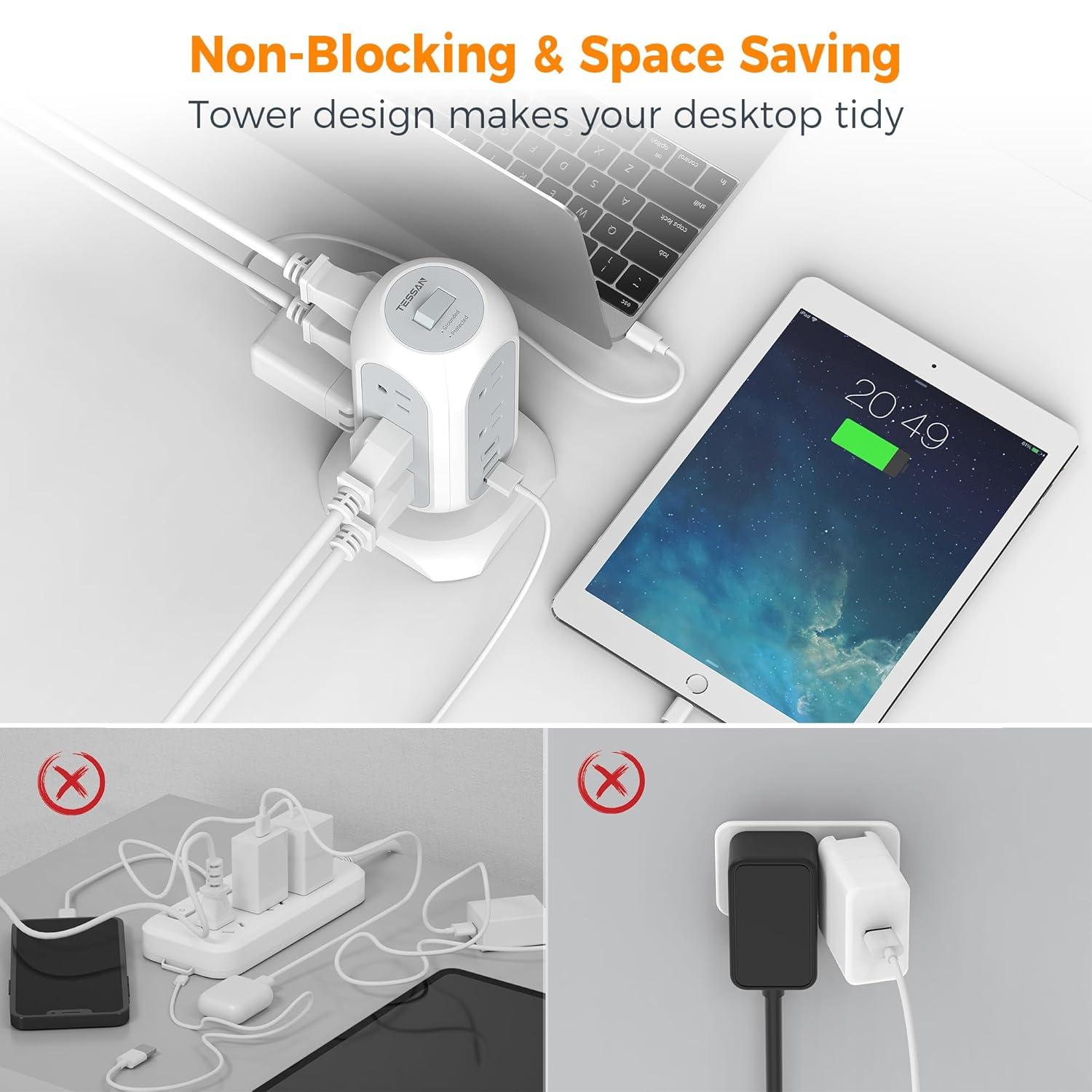 TESSAN Power Strip Tower w/ Surge Protector, 11 AC Outlets, & 3 USB Ports