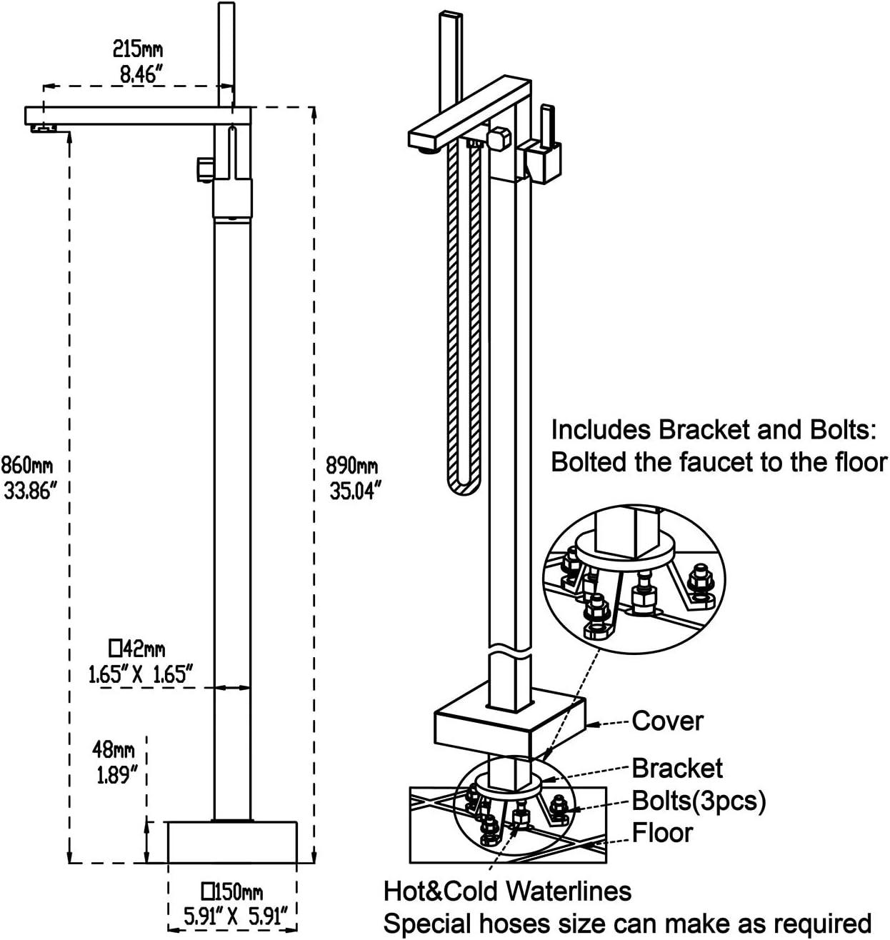 Brushed Nickel Freestanding Tub Filler with Hand Shower