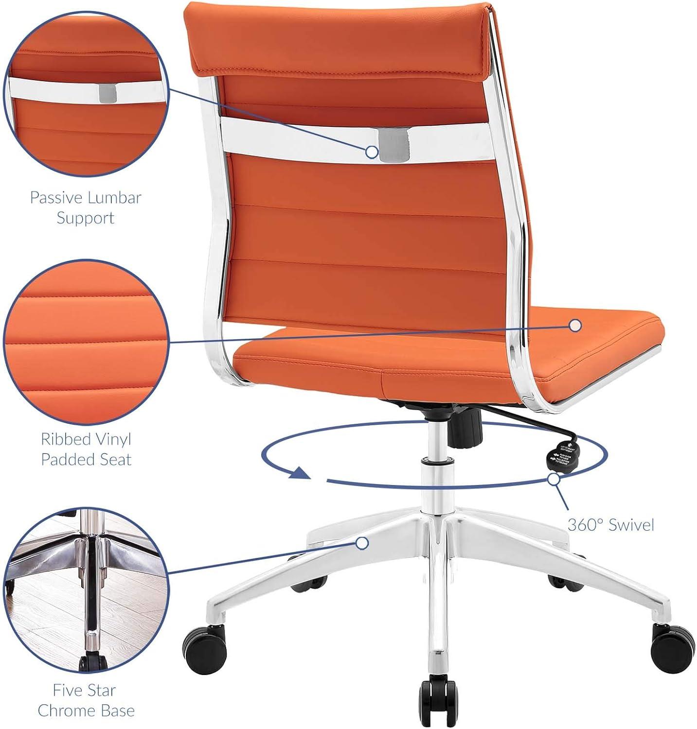 Orange Armless Swivel Office Chair with Metal Base