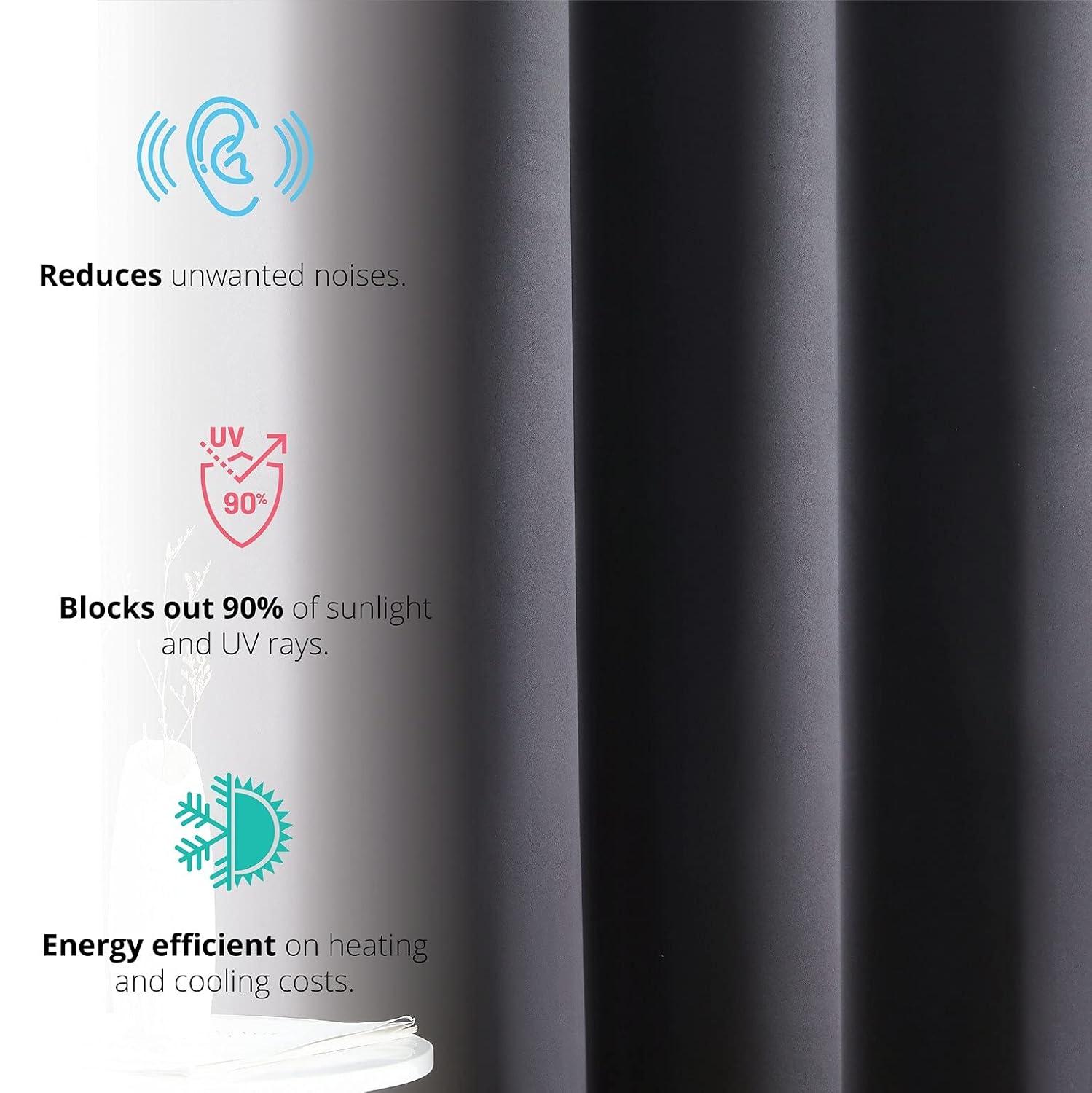 HLC.ME Oxford Curtains for Living Room, Room Darkening Energy Saving, Insulated Darkening Window Grommet Panels, Set of 2 - Black, 52 W x 84 L