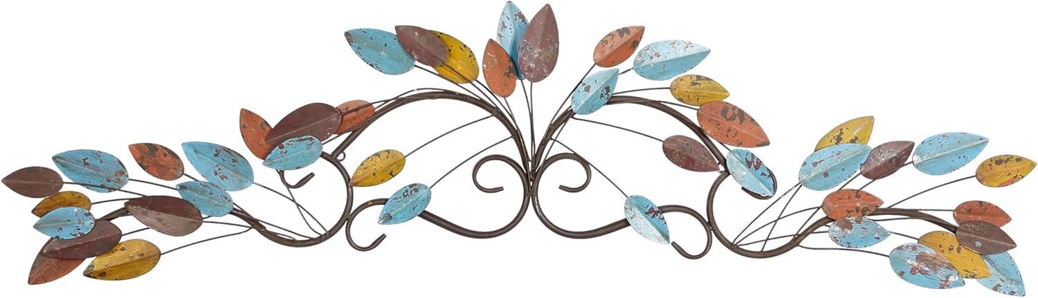 Elegant Multi-Colored Iron Leaf Wall Sculpture 43"x10"