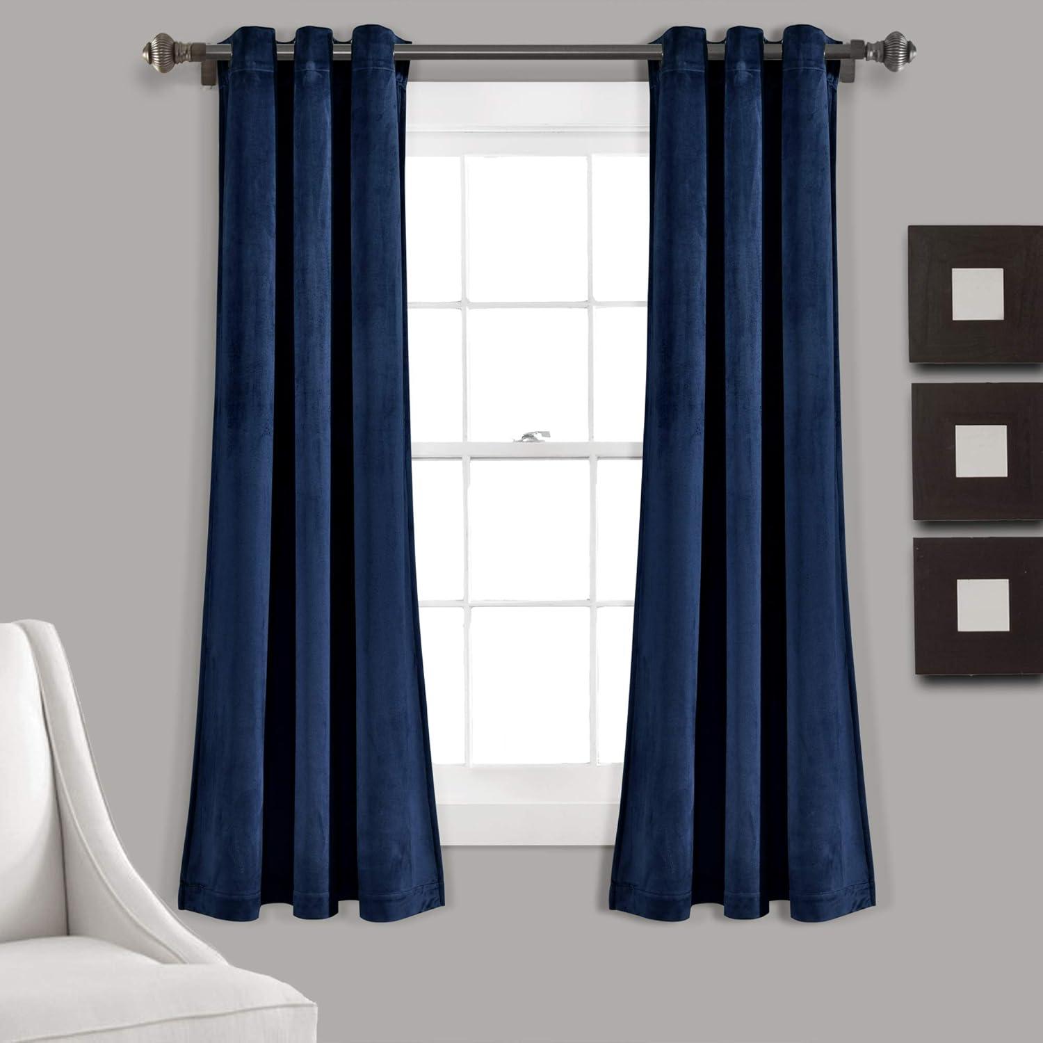 Navy Velvet Blackout Grommet Window Curtain Panels