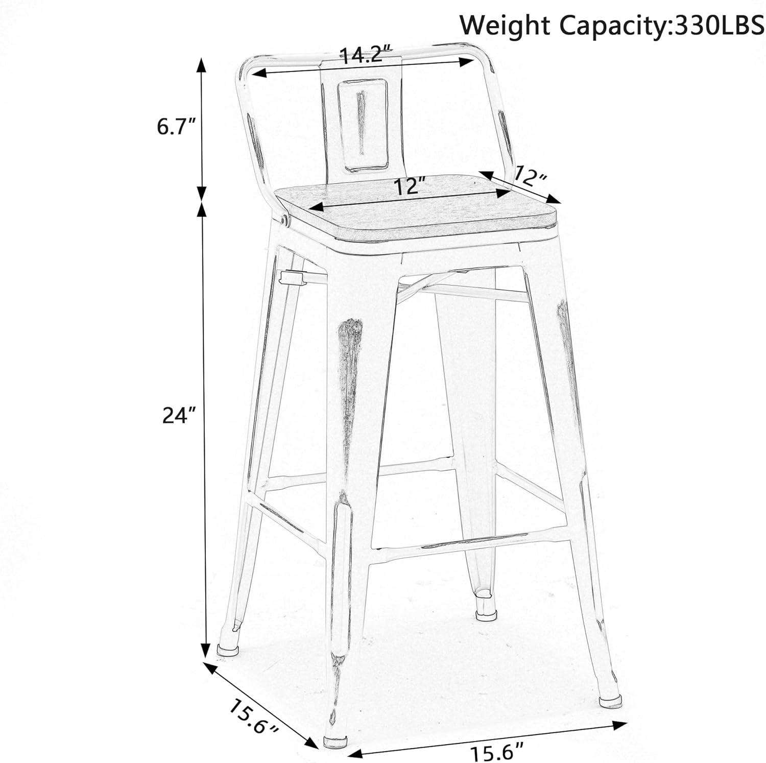 Distressed Navy Industrial Metal Bar Stools with Wood Seats