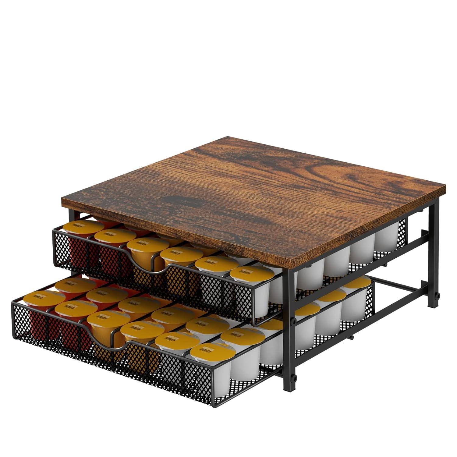 Coffee Pod Drawer Holder Capsule Storage Organizer 2 Tier Coffee Pods Holder With Sliding Baskets For 72 Capacity K Pod, Black