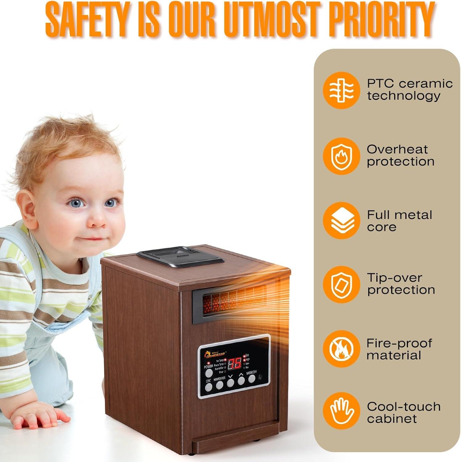 Dr. Infrared Heater DR. INFRARED HEATER DR-998W 1500W, Advanced Humidifier and Oscillation Fan and Remote Control, Dual Heating System