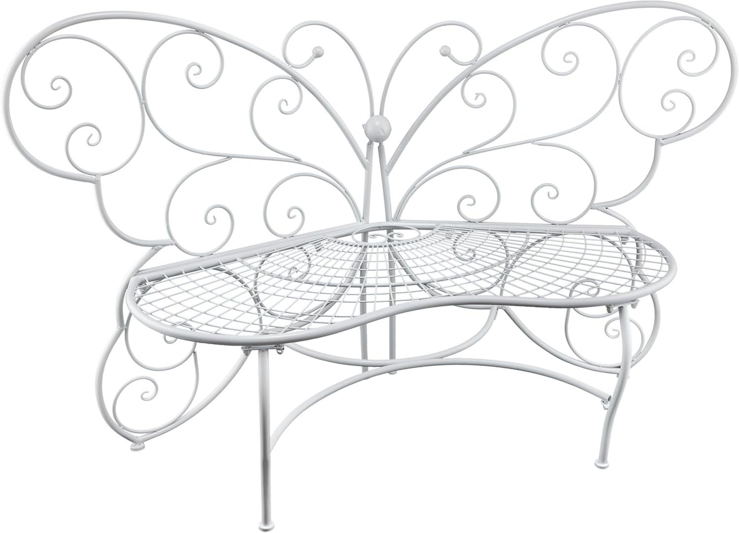 Alpine Corporation 62" x 26" x 38" Outdoor or Indoor Steel Butterfly Garden Bench, White