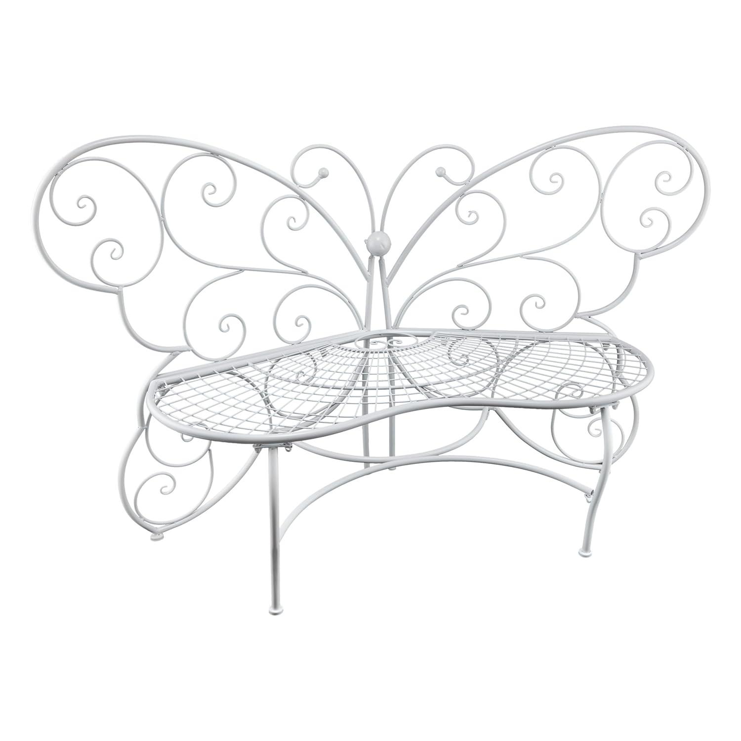 38" x 62" Metal Butterfly Outdoor Bench White - Alpine Corporation: Weather-Resistant, Garden Seating