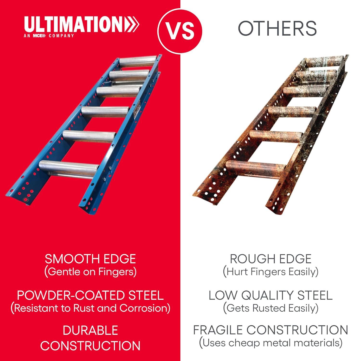 Light-Duty Gravity Conveyor with 1.5" Dia Galvanized Steel Rollers, 12" Wide, 5' Long Steel Frame on 6" Centers, Ideal for Distribution/Assembly Areas Such As Table, Ladder, Bed, Boat - Ultimation