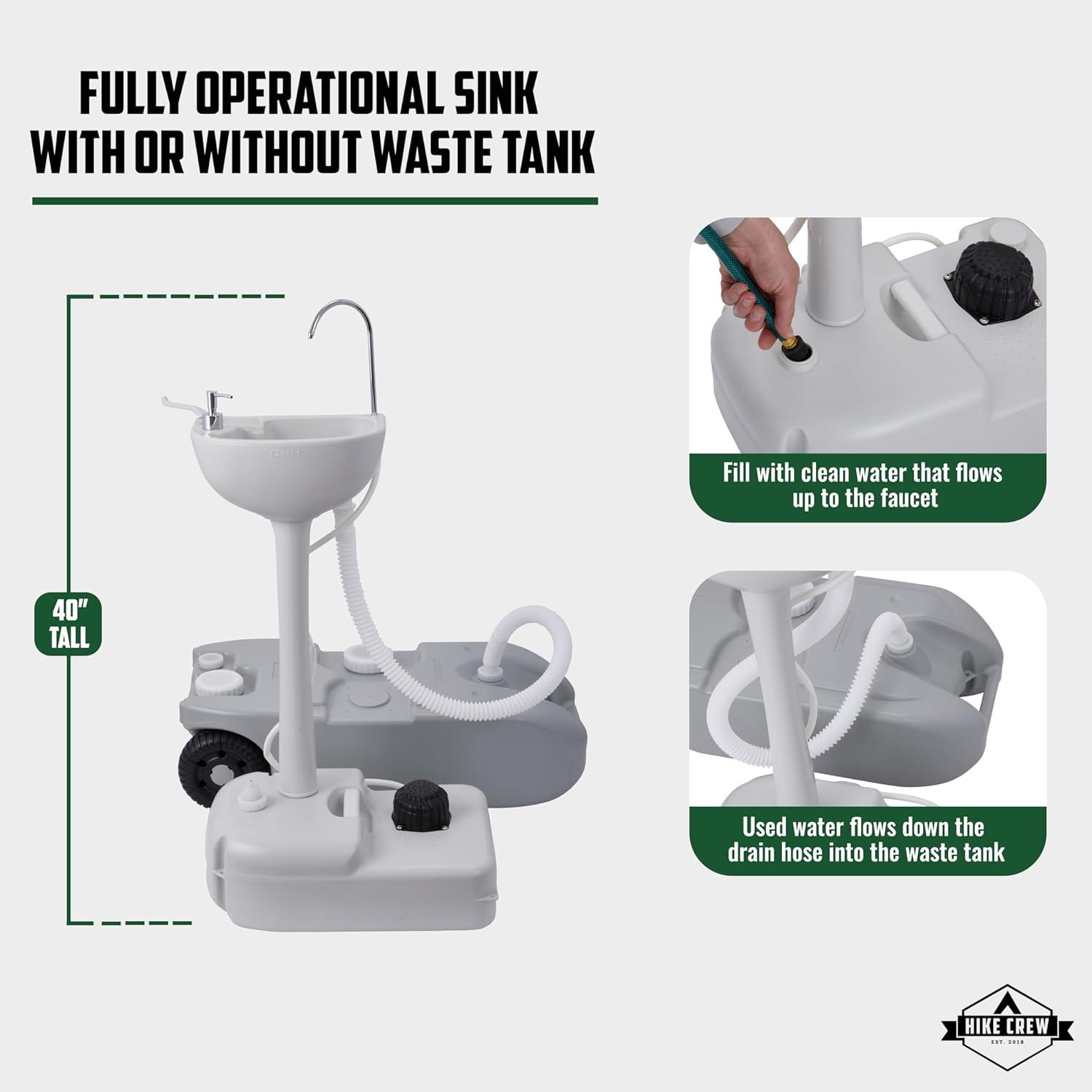 Hike Crew Portable Sink & Waste Tank, Portable Hand Washing Station W/4.5 Gal Capacity & 10 Gal Tank