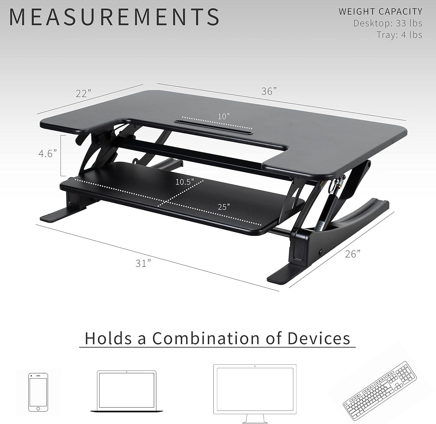 ErgoFlex 36" Black Adjustable Standing Desk Converter with Cable Management
