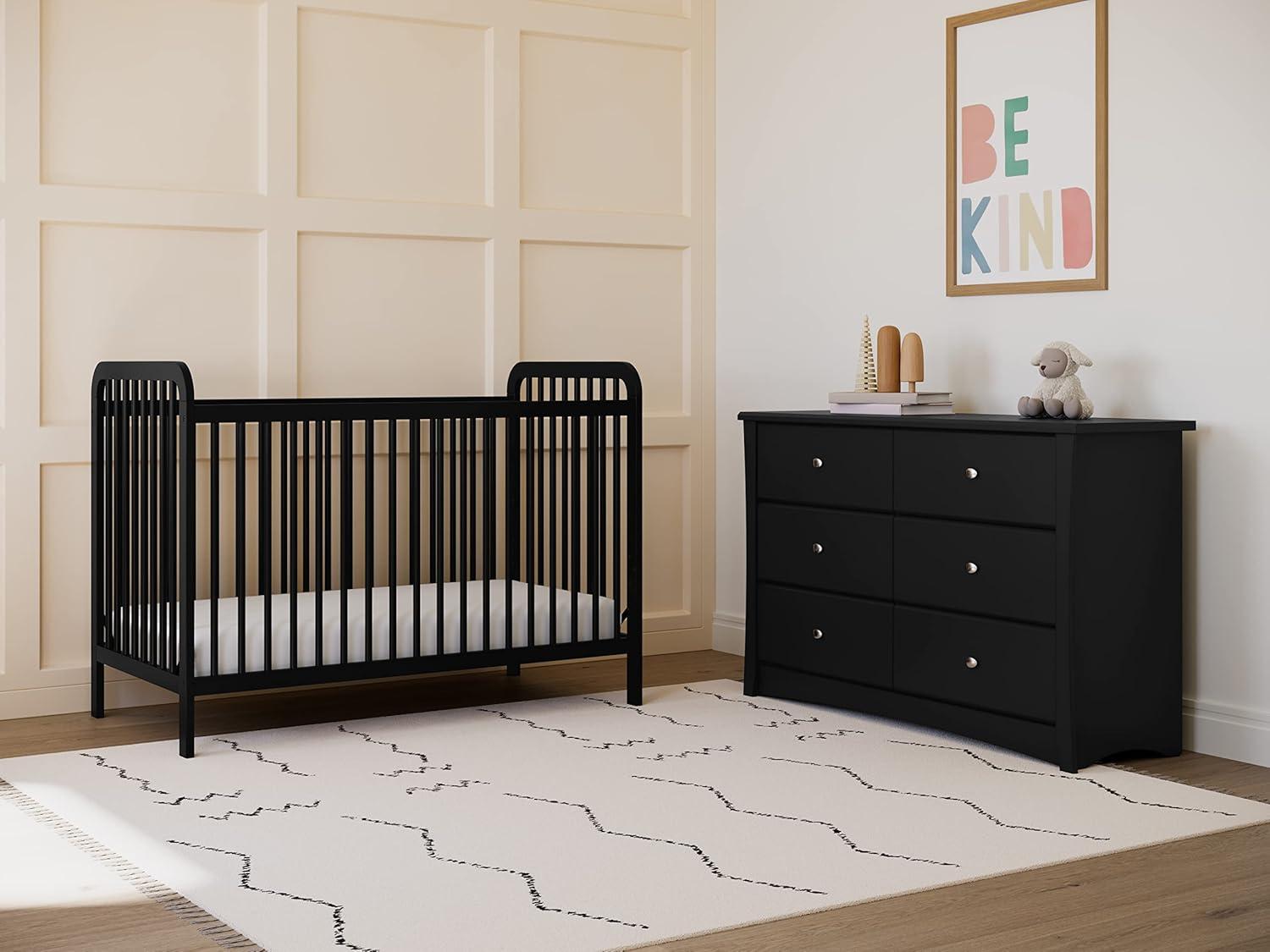 Storkcraft Crescent 6 Drawer Nursery Double Dresser, Black