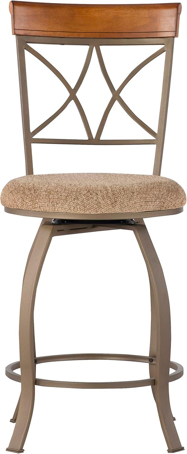 Linon Hamilton Metal Swivel Counter Stool Padded Beige Seat in Matte Pewter